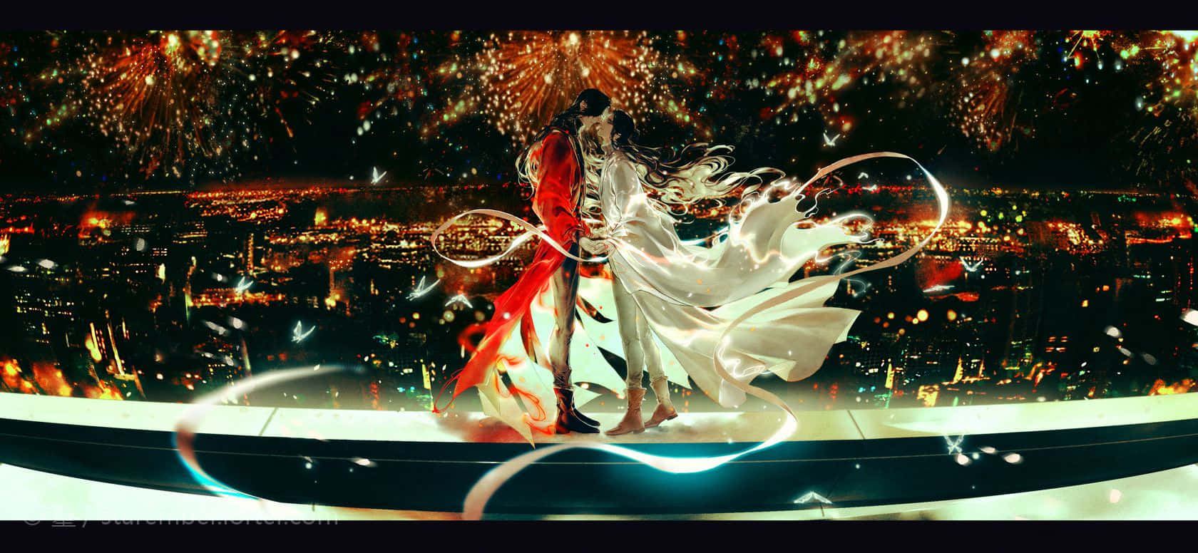 Heaven Officials Blessing, red and white robes, glowing platform, HD Desktop Wallpaper
