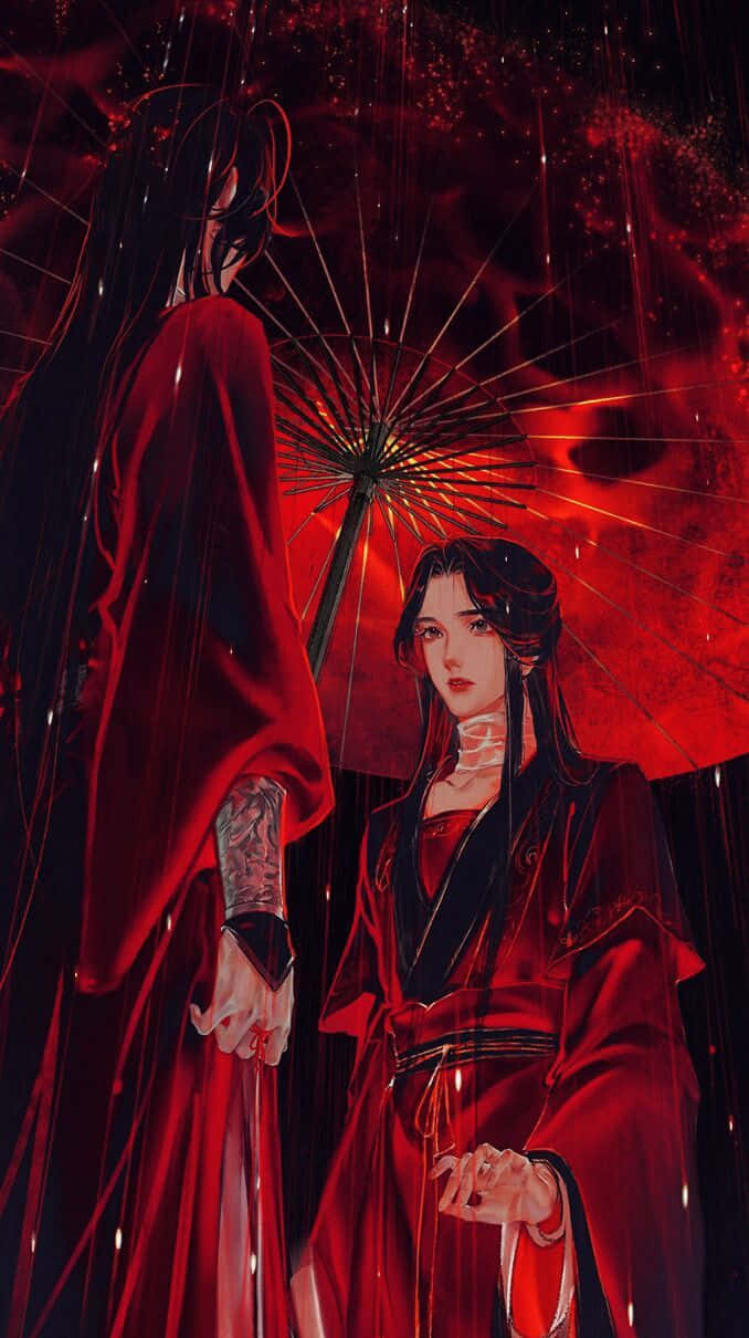 Heaven Officials Blessing, red robes, glowing red umbrella, SD Phone Wallpaper
