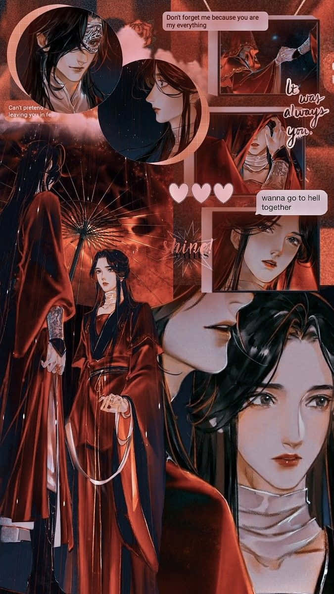 Heaven Officials Blessing, anime-style characters, deep red robes, SD Phone Wallpaper