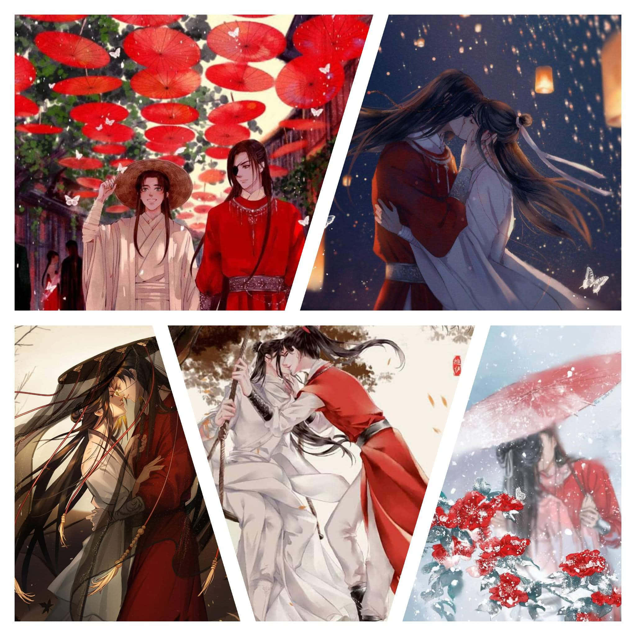 Heaven Officials Blessing, romantic anime scenes, traditional red and white robes, Full HD Desktop Wallpaper