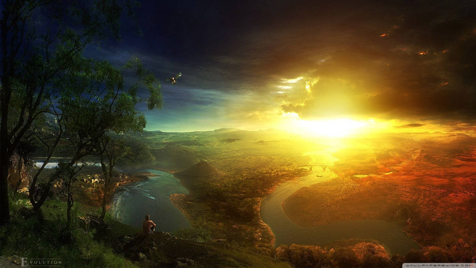 Heaven, Sunset, Cliff, HD Desktop Wallpaper