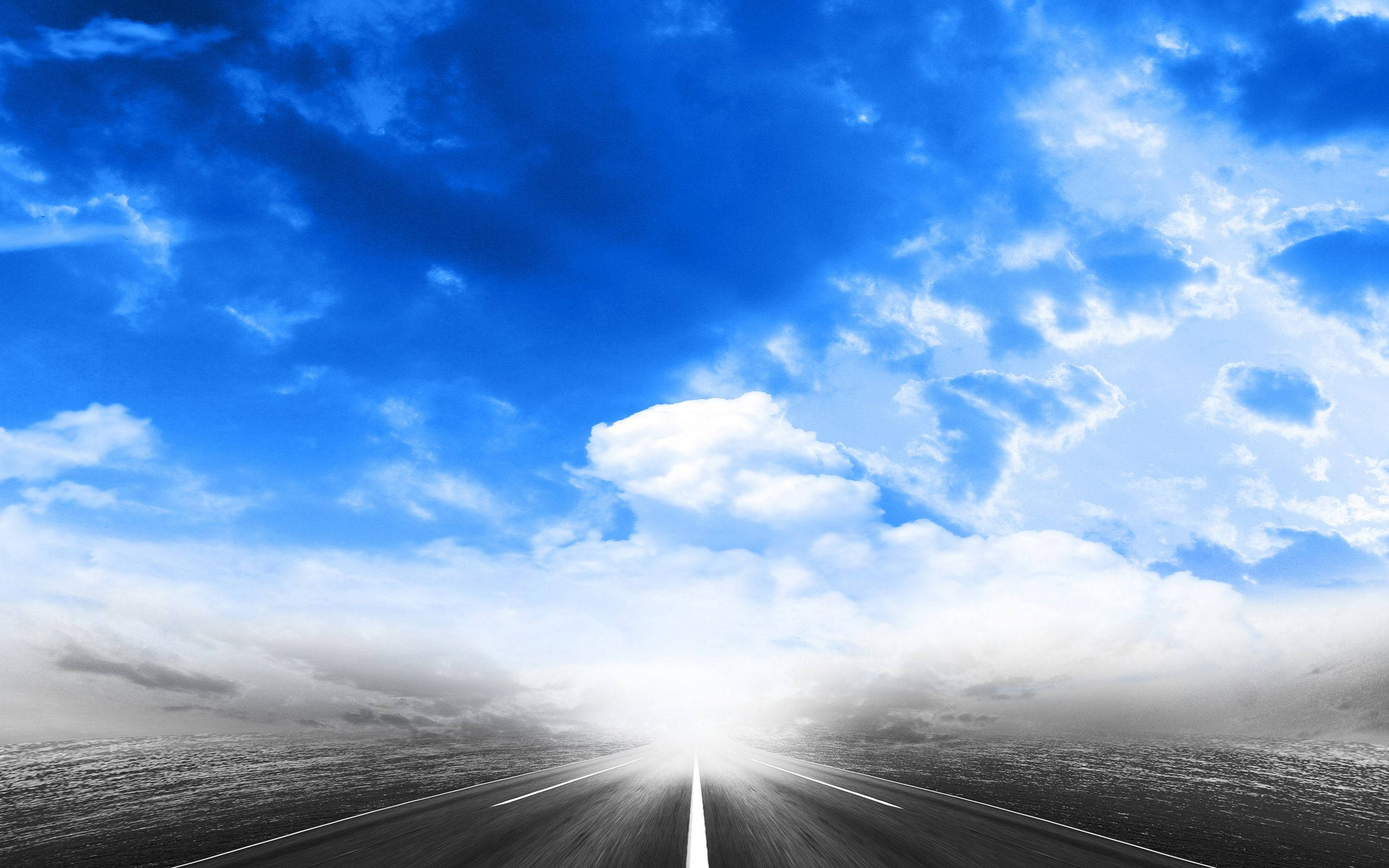 Heaven, black asphalt road, bright light, 2K Desktop Wallpaper