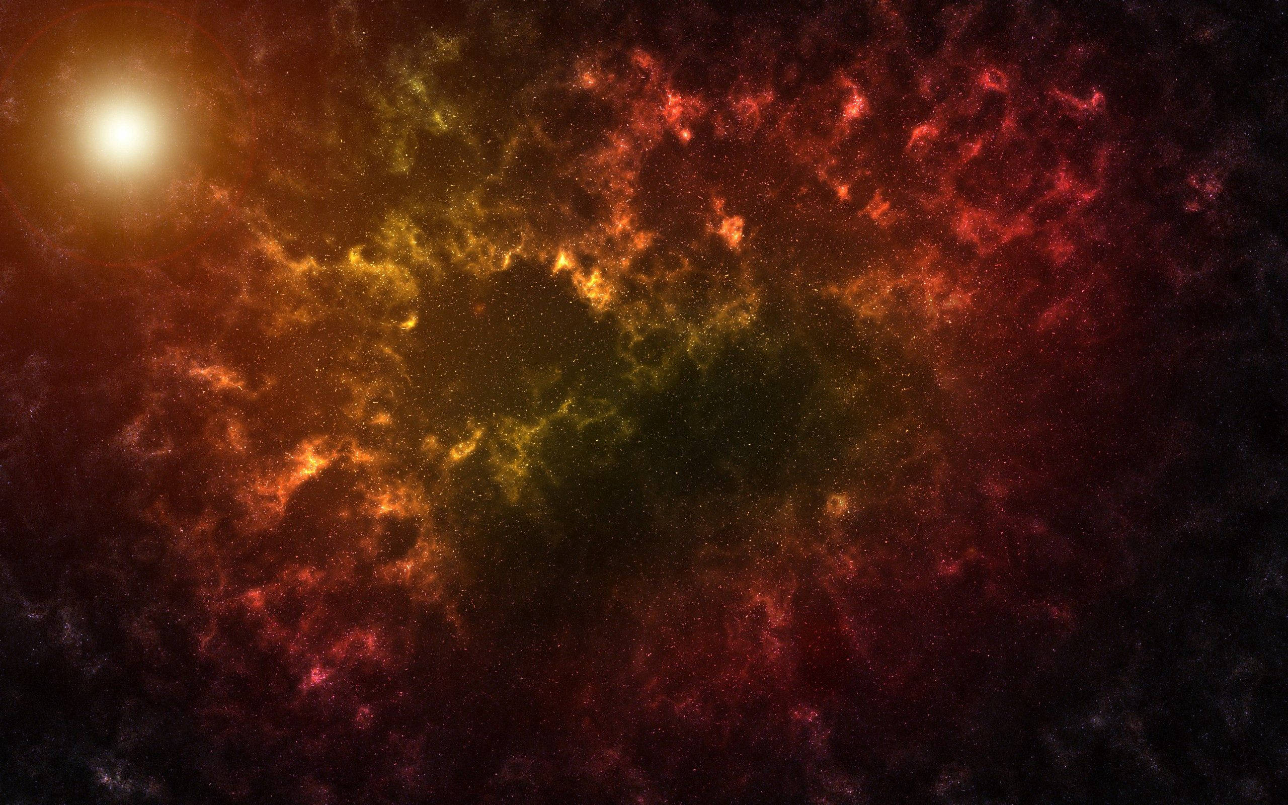 Heaven, cosmic nebula, fiery reds oranges and yellows, 2K Desktop Wallpaper