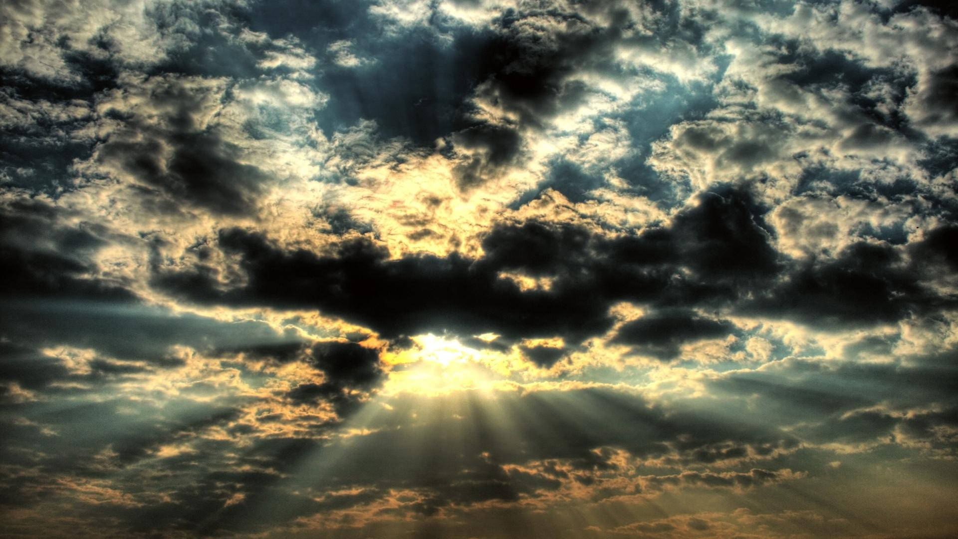 Heaven, sunrise, golden rays, Full HD Desktop Wallpaper