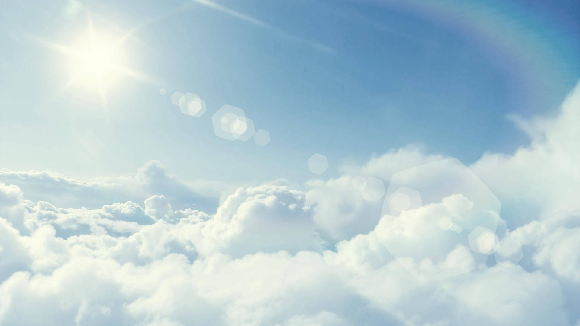 Heaven, sun, fluffy white clouds, Full HD Desktop Wallpaper
