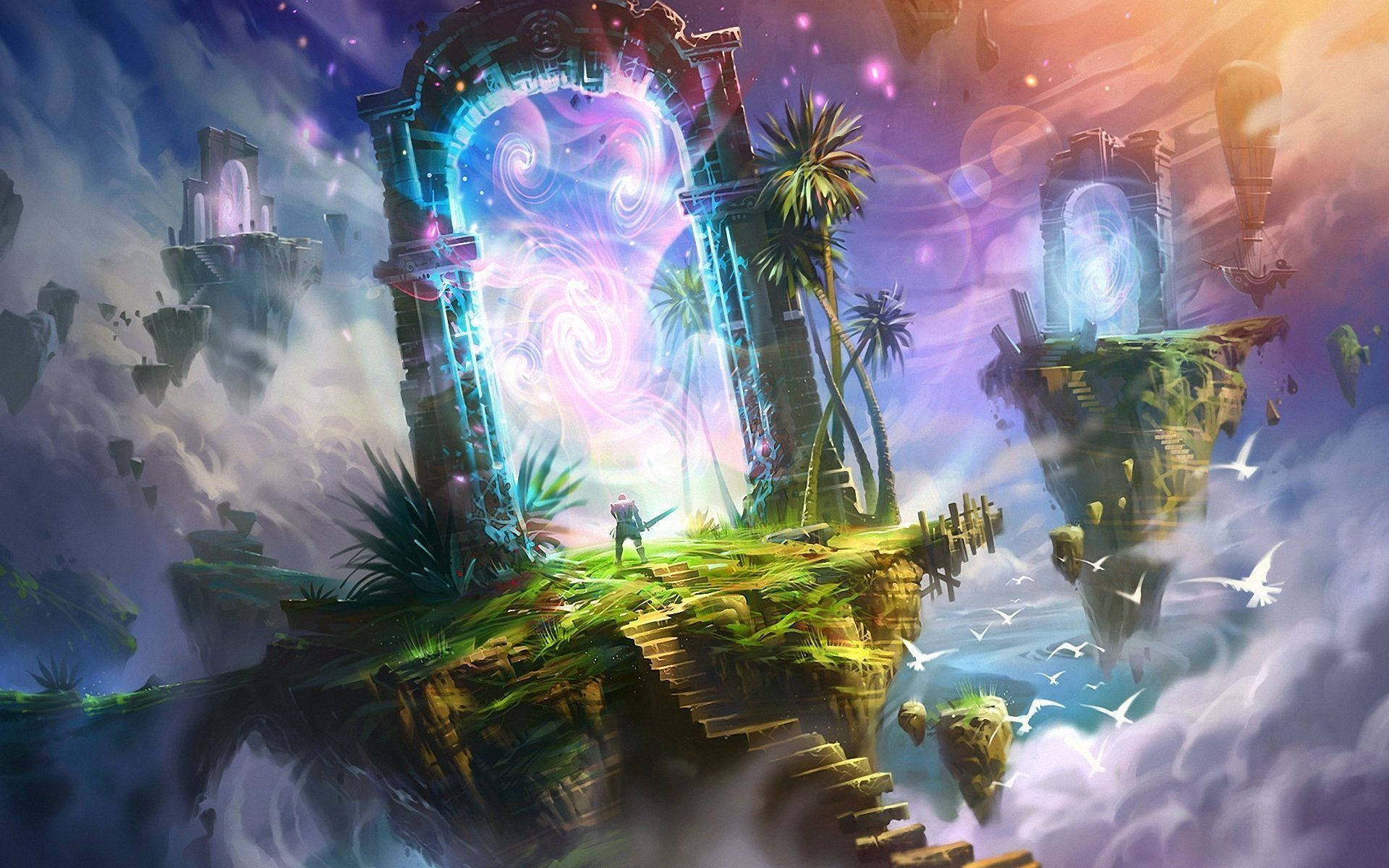 magical heaven portal, floating island, surreal sky, Full HD Desktop Wallpaper