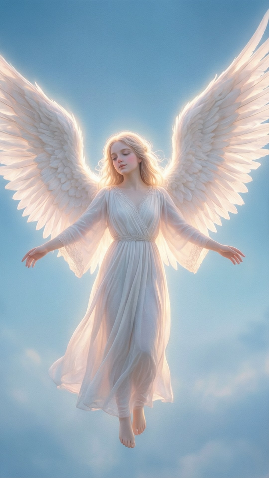 angel, white wings, blue sky, Full HD Phone Wallpaper