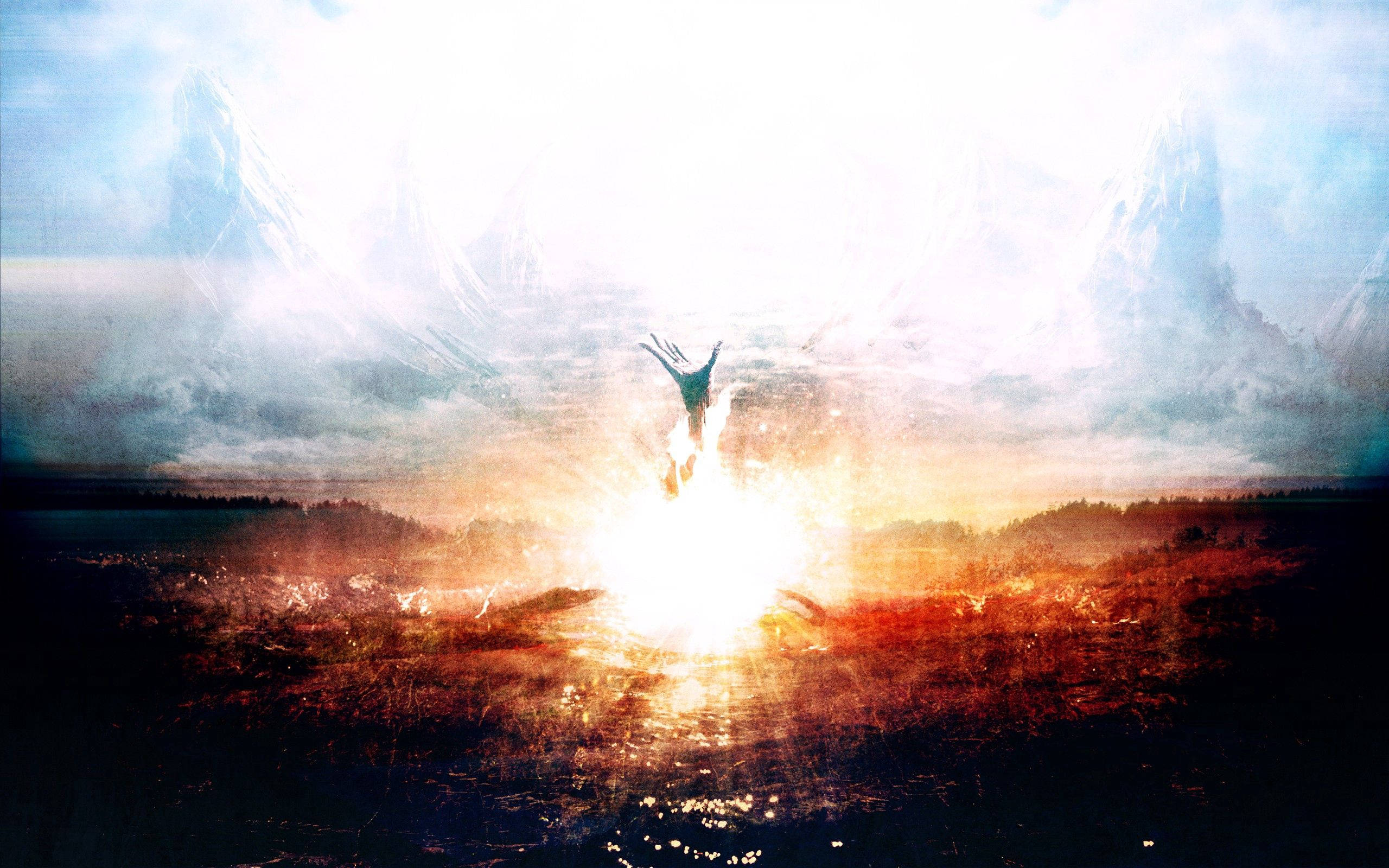 Heaven, glowing lake, radiant light, 2K Desktop Wallpaper