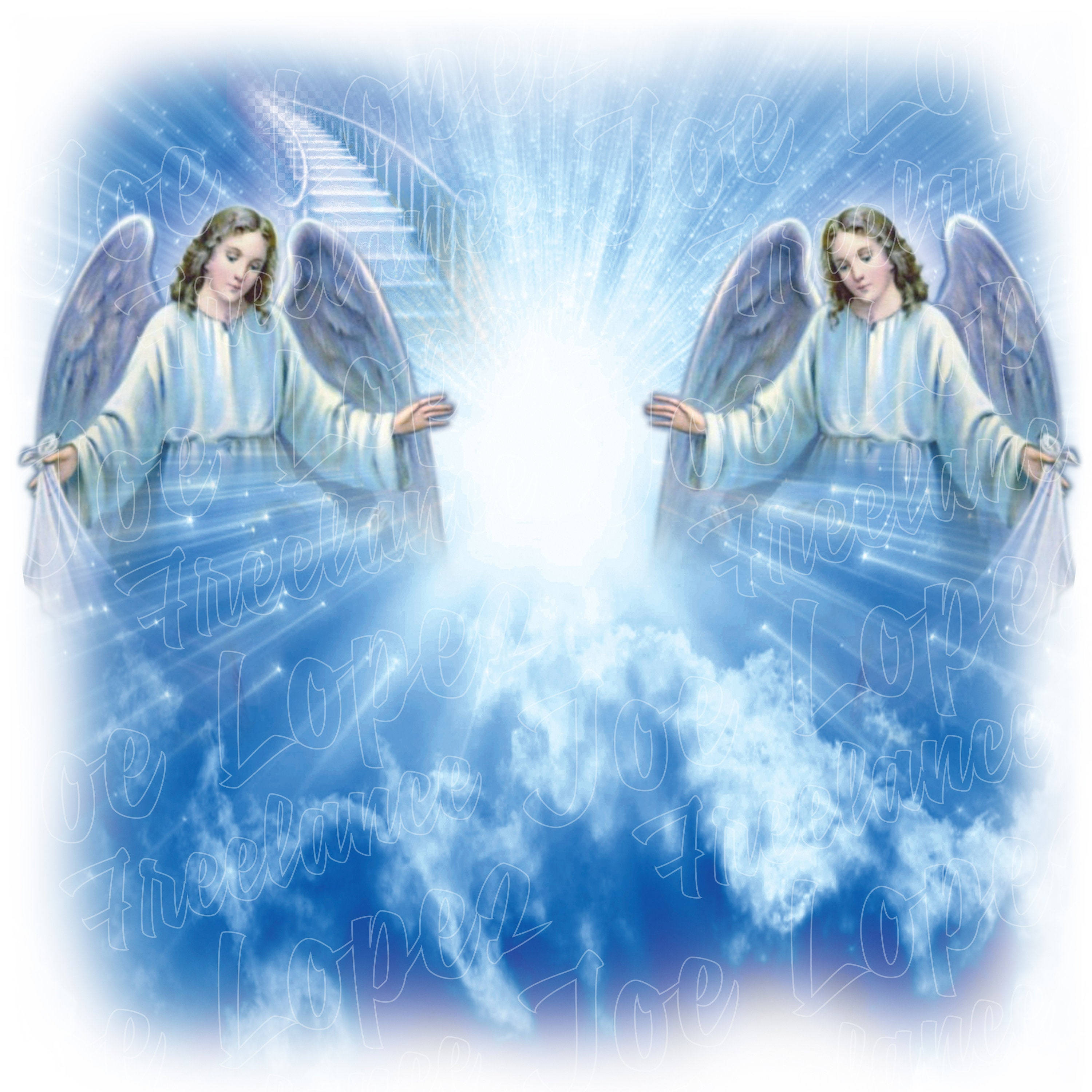 Heavenly Angels, white robes, dark wings, 2K Desktop Wallpaper