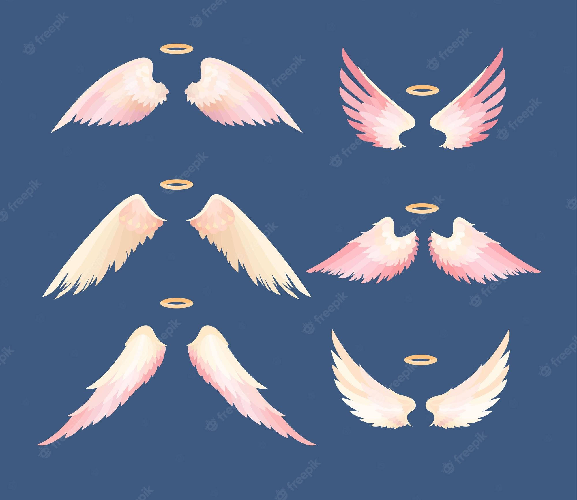 Heavenly Angels, soft pink and white angel wings, golden halos, Full HD Desktop Wallpaper