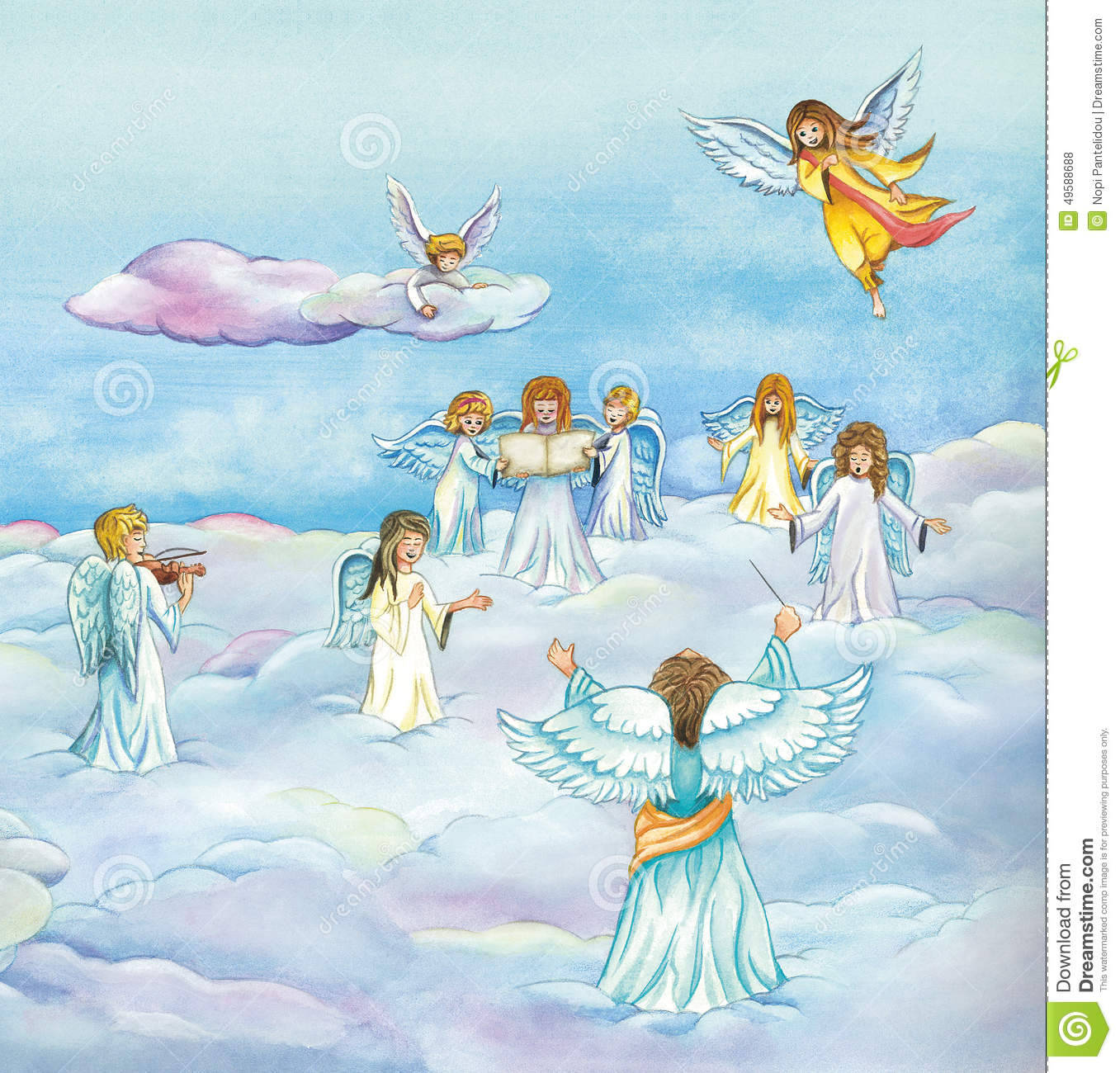 Heavenly Angels, flowing robes, soft pastel clouds, HD Desktop Wallpaper