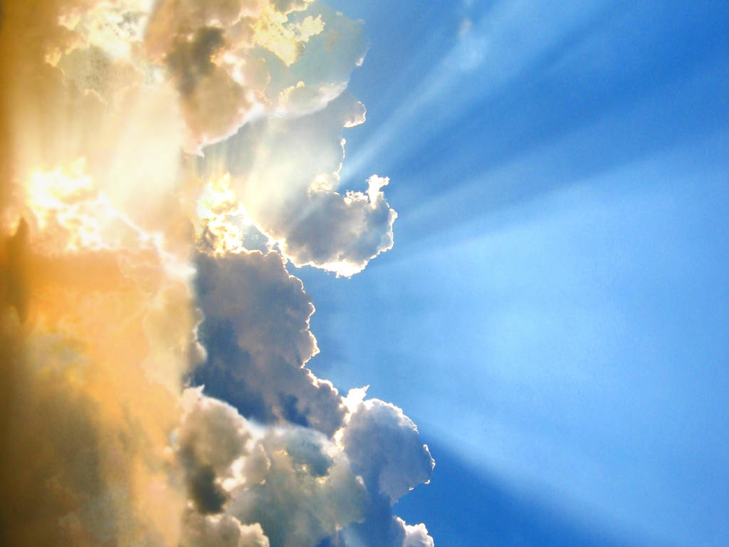 Heavenly Angels, shimmering backdrop, fluffy white clouds, SD Desktop Wallpaper