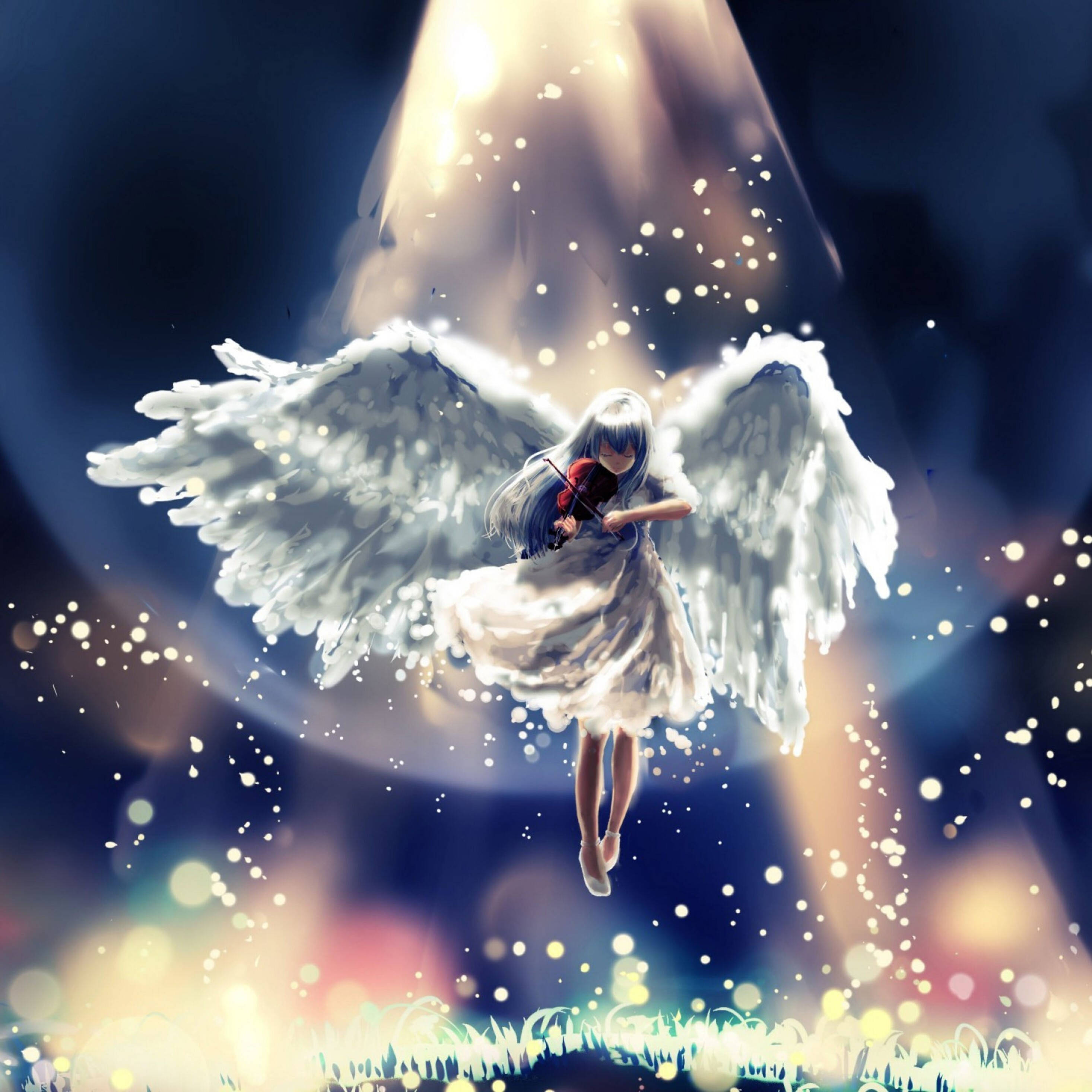 Heavenly Angels, anime girl, white dress, 2K Desktop Wallpaper