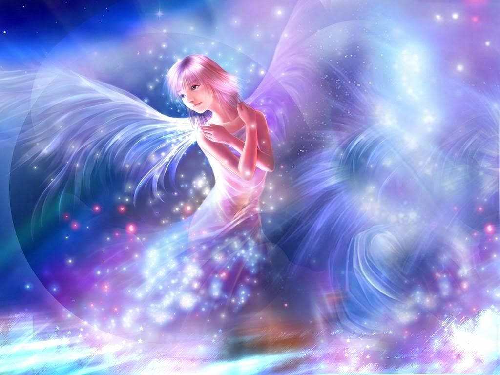 Heavenly Angels, cosmic purple wings, glowing anime angel, SD Desktop Wallpaper