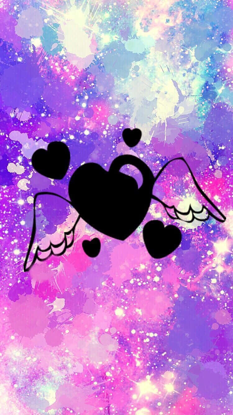 black winged heart, vibrant purple pink and blue cosmic splatters, glittering stars, HD Phone Wallpaper