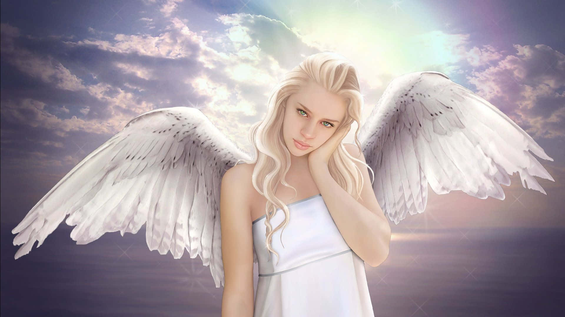 Cute Angels, angel, long blonde hair, Full HD Desktop Wallpaper