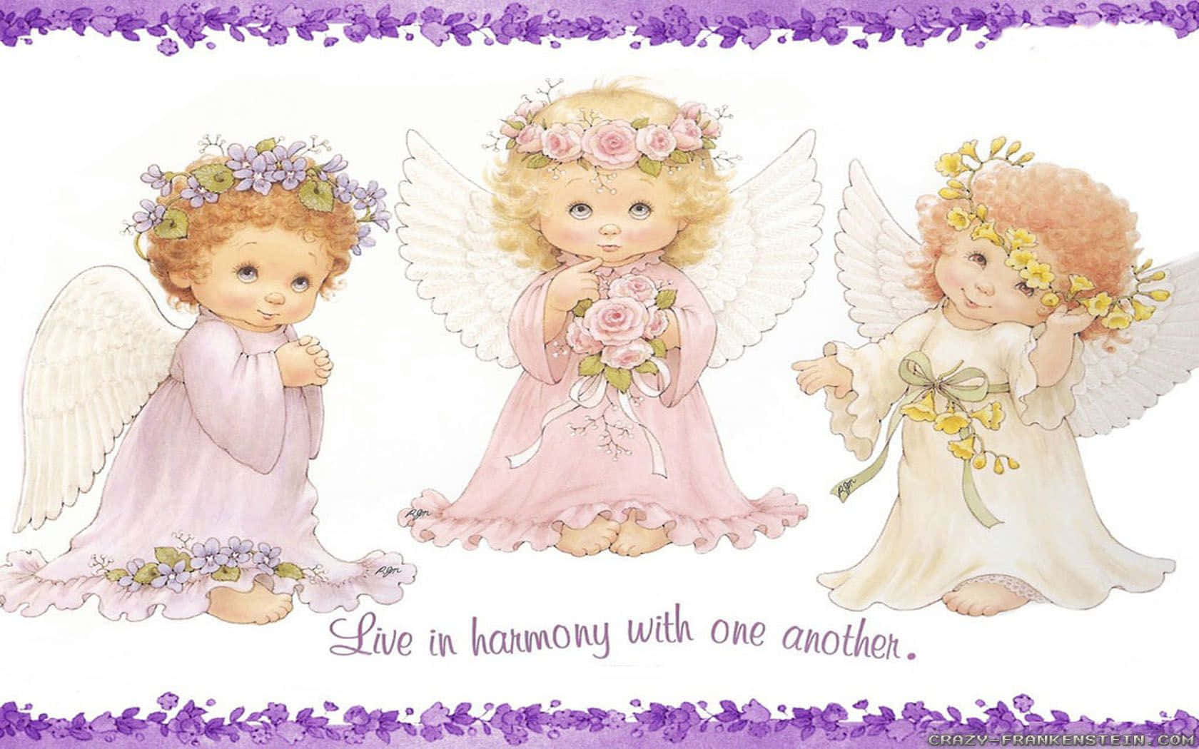 cute angels, pastel gowns, floral crowns, HD Desktop Wallpaper