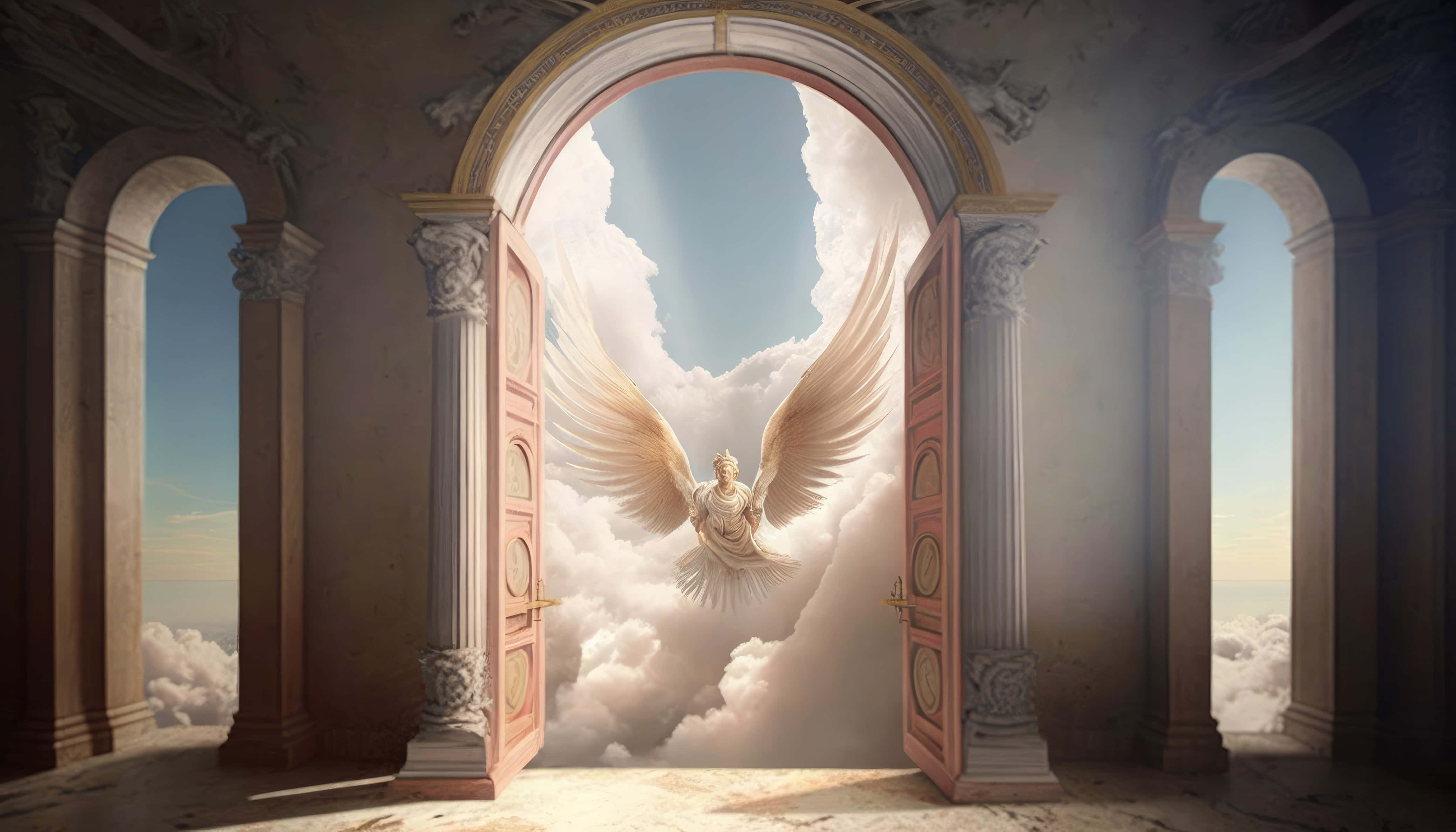 angelic 4579 x 2616, heavenly light, winged angel, 4K Desktop Wallpaper