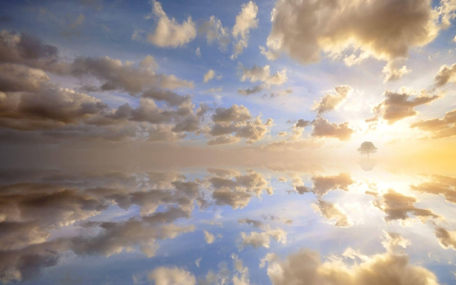 Heavenly Clouds, golden sunset, calm water, Full HD Desktop Wallpaper
