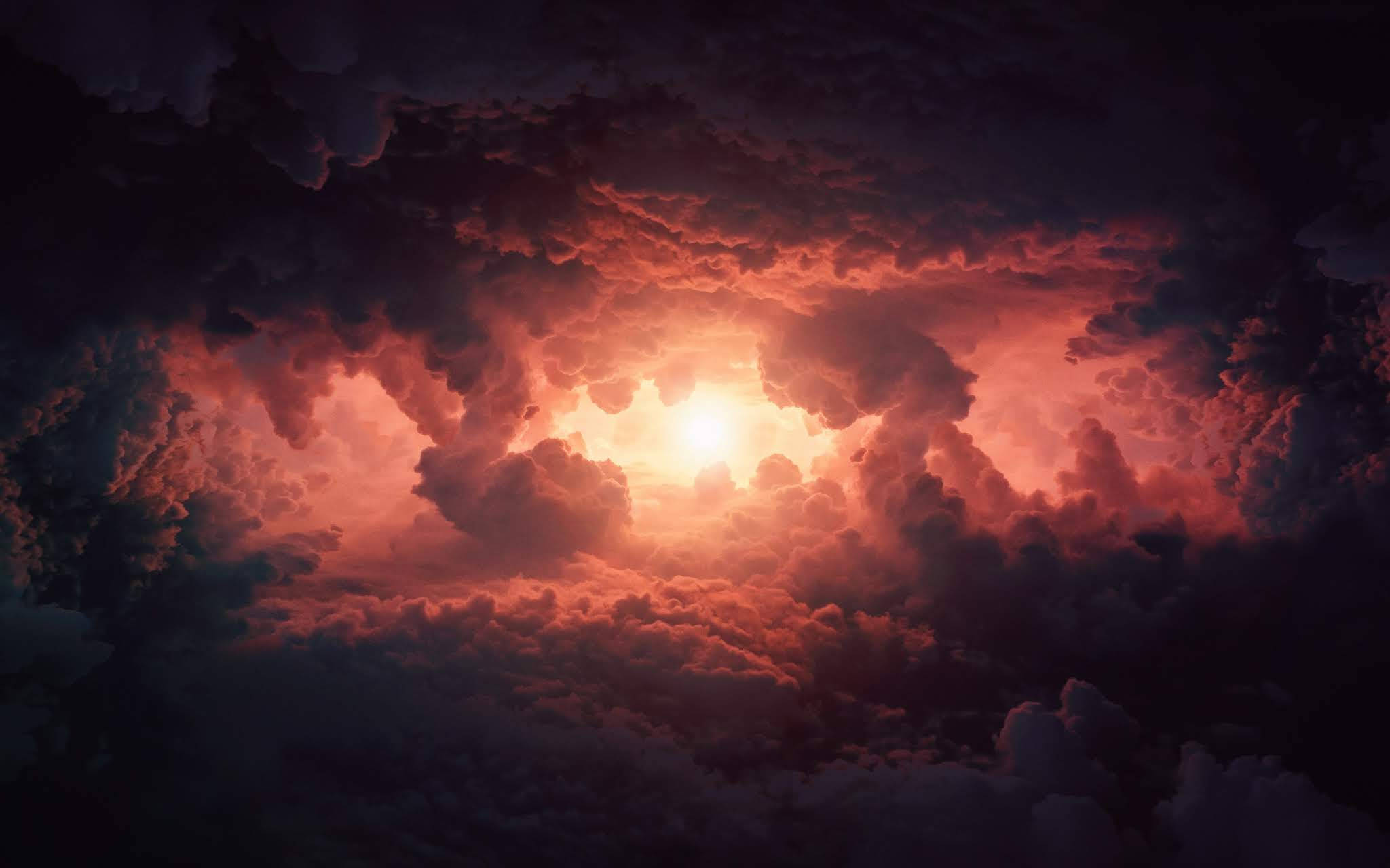 Heavenly Clouds, bright sun, dense clouds, Full HD Desktop Wallpaper