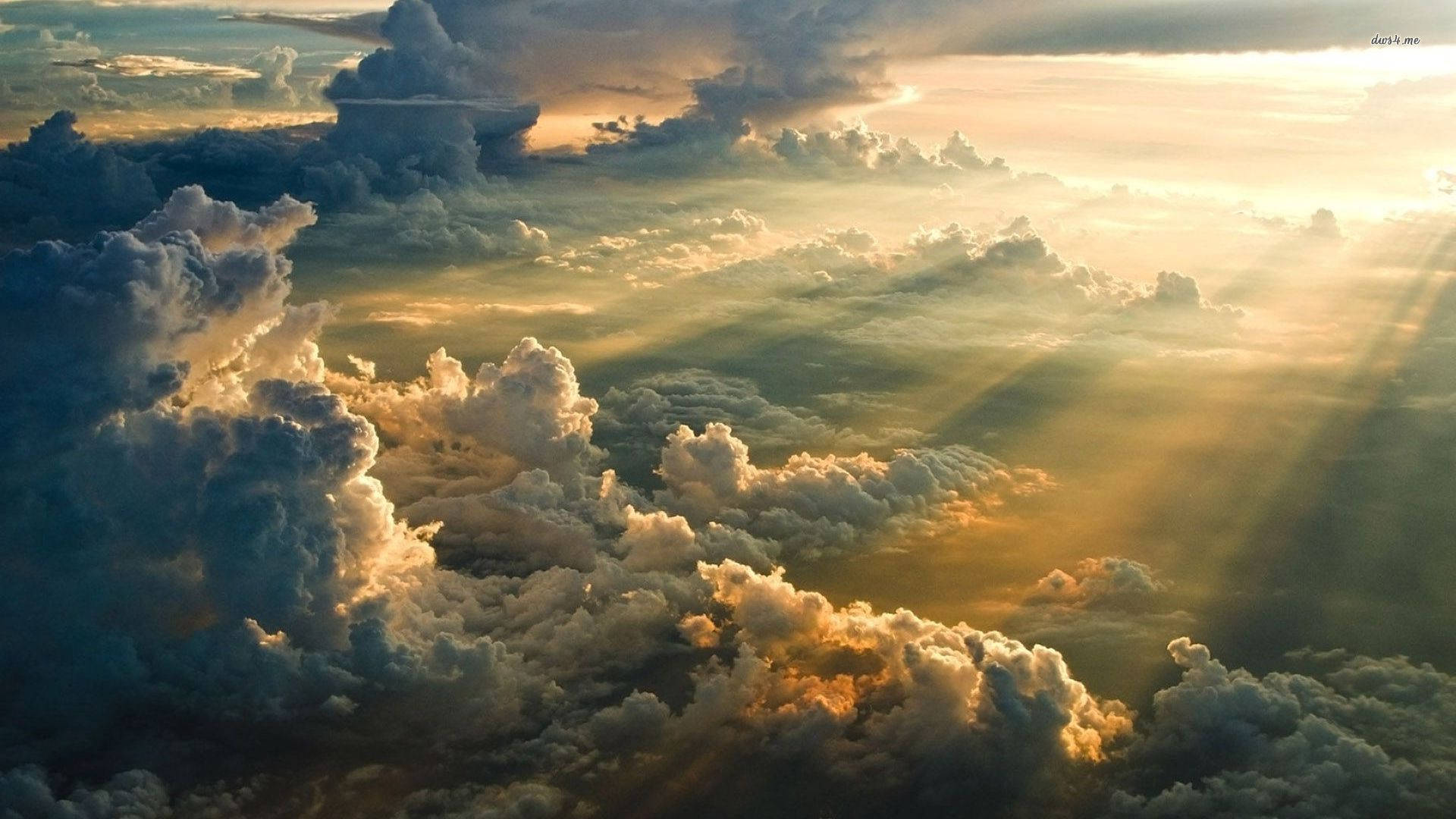 heavenly clouds, golden sunrise, golden sunset, Full HD Desktop Wallpaper
