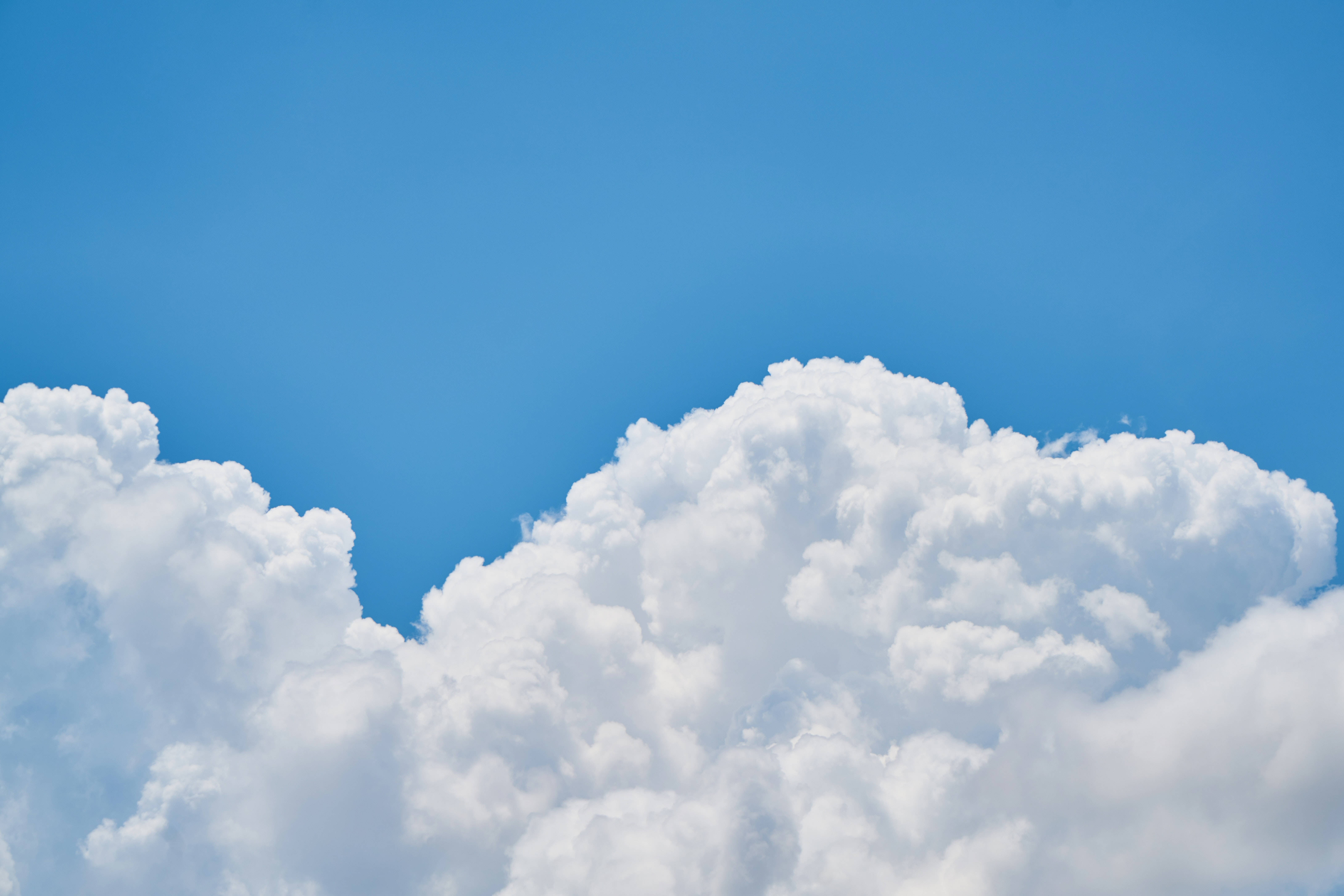 Heavenly Clouds, fluffy white clouds, clear vibrant blue sky, 5K Desktop Wallpaper