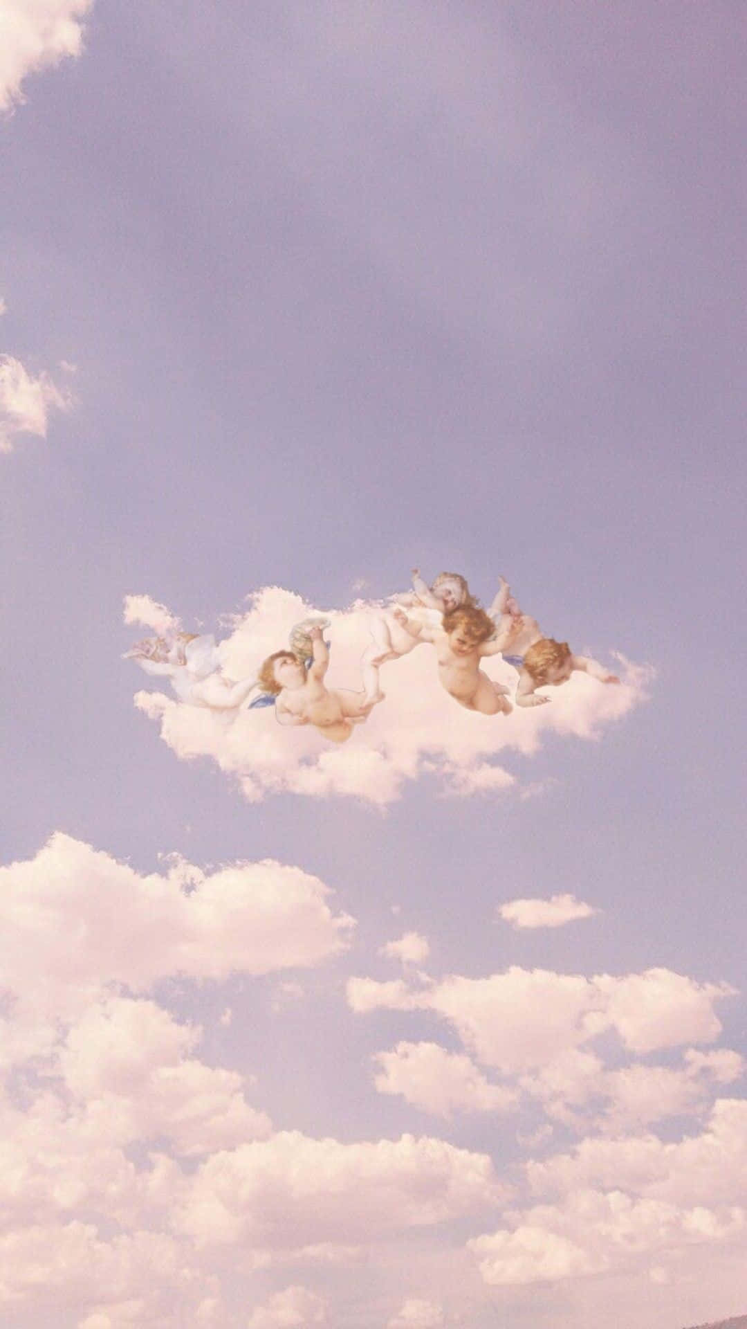 cherubic figures, wings, fluffy cloud, Full HD Phone Wallpaper