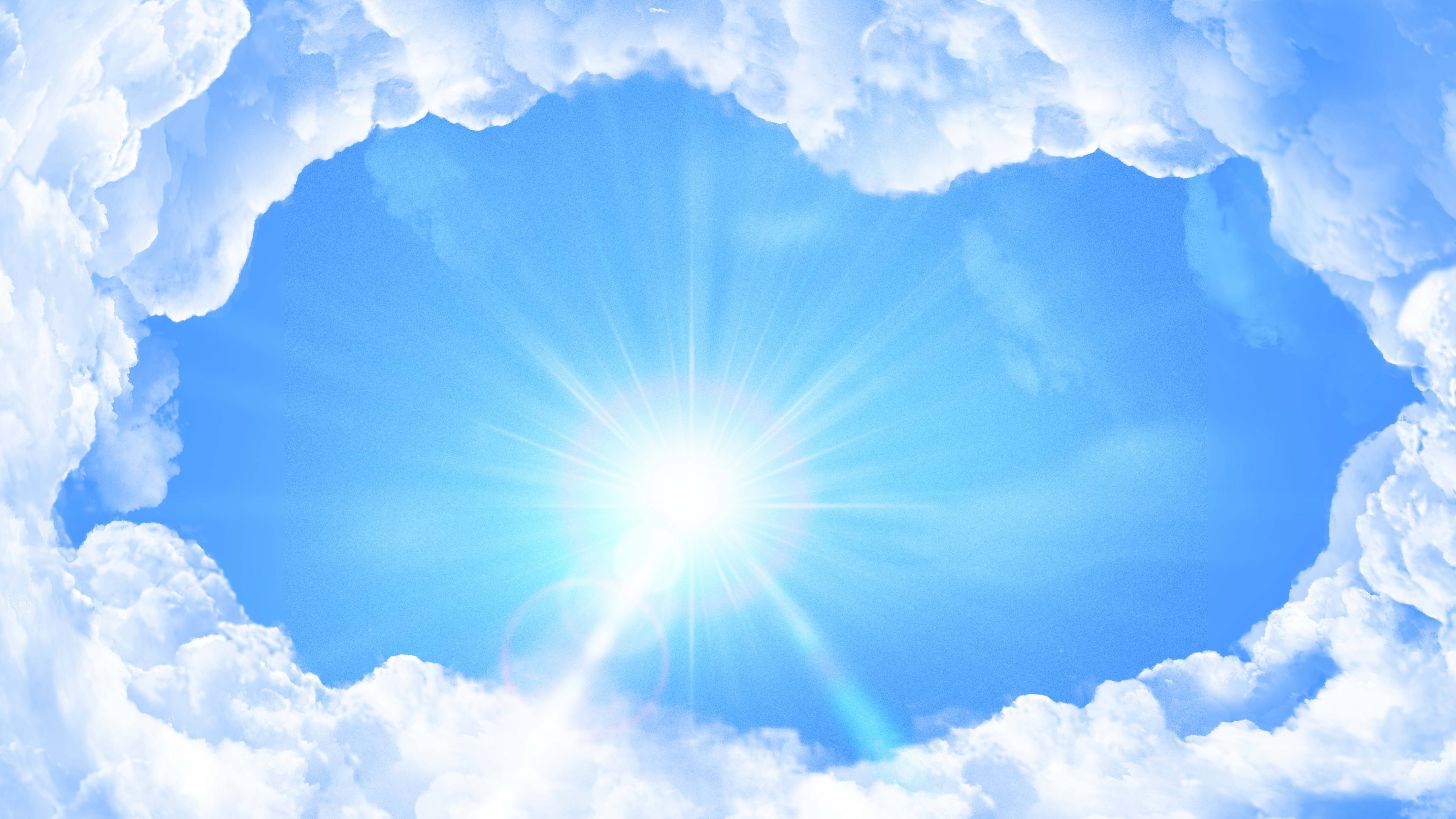 Heavenly Clouds, heart-shaped opening, fluffy white clouds, 5K Desktop Wallpaper