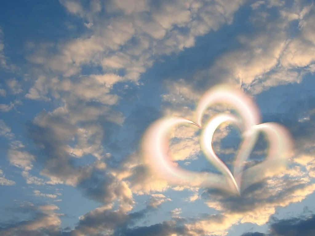 heavenly love symbol clouds, glowing intertwined hearts, light rays, SD Desktop Wallpaper