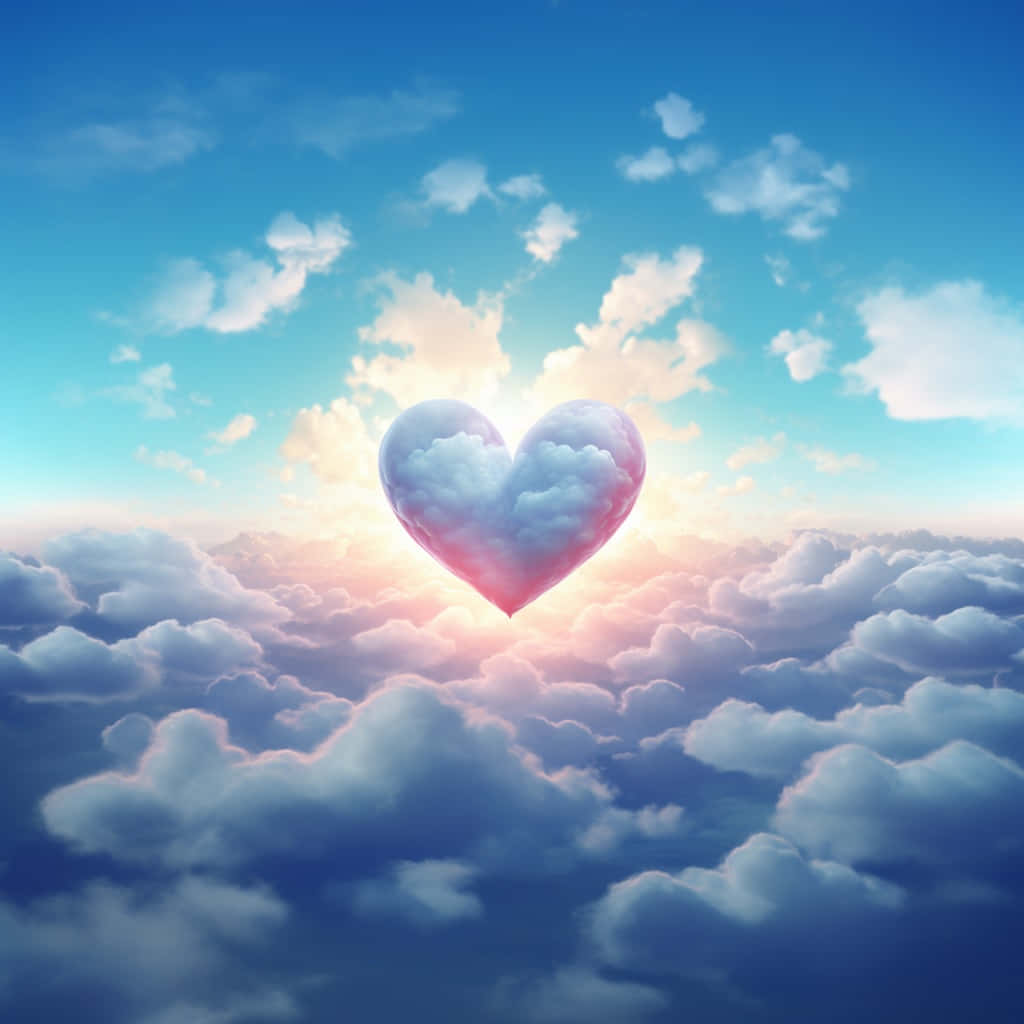 heavenly heart cloudscape, glowing heart-shaped cloud, sea of fluffy clouds, SD Desktop Wallpaper