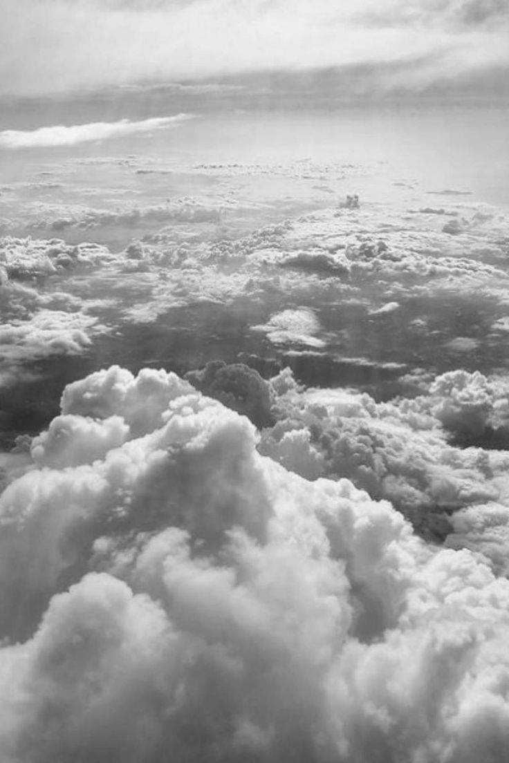 light grey aesthetic clouds, aerial black and white view, endless fluffy clouds, SD Phone Wallpaper