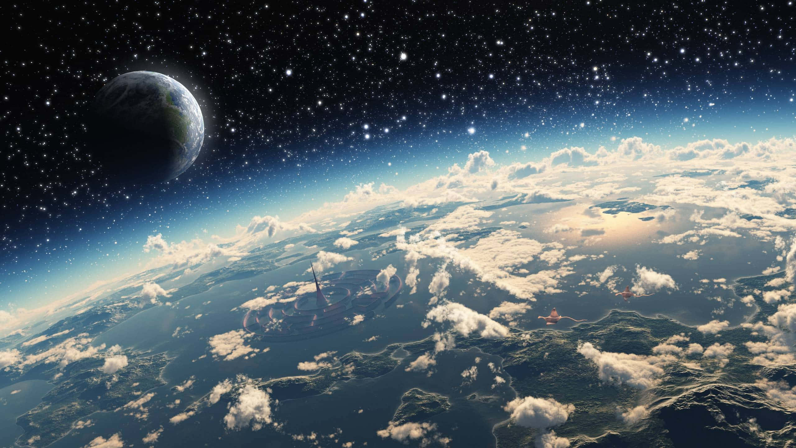 Earth, second planet, starfield, 2K Desktop Wallpaper