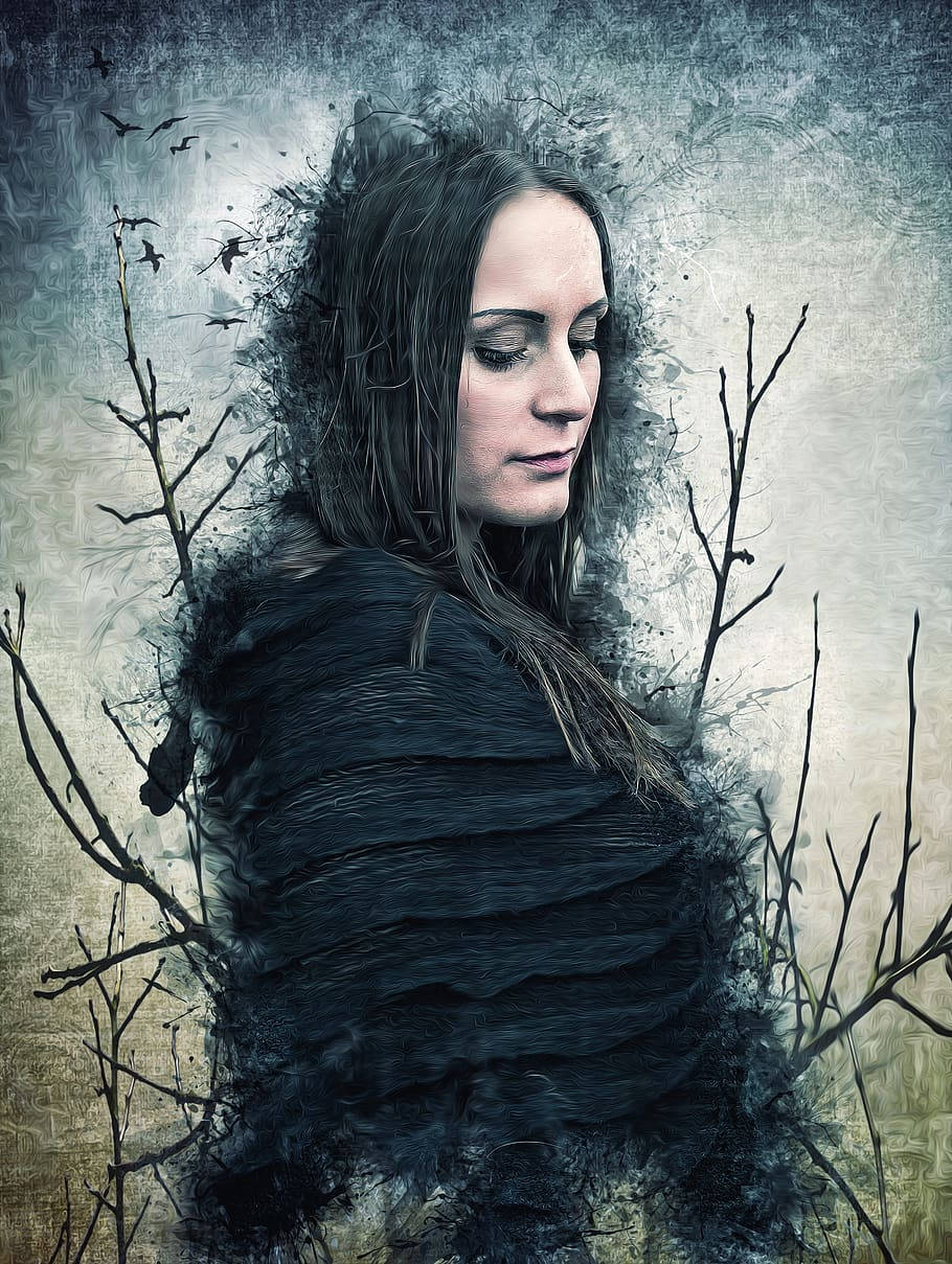 heavenly ethereal dreamscape, dark hair, black cloak, SD Phone Wallpaper