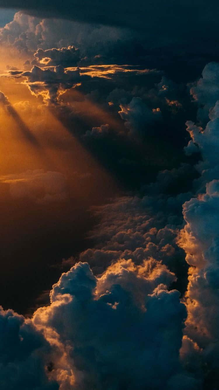 heavenly sky, golden sunbeams, towering clouds, HD Phone Wallpaper