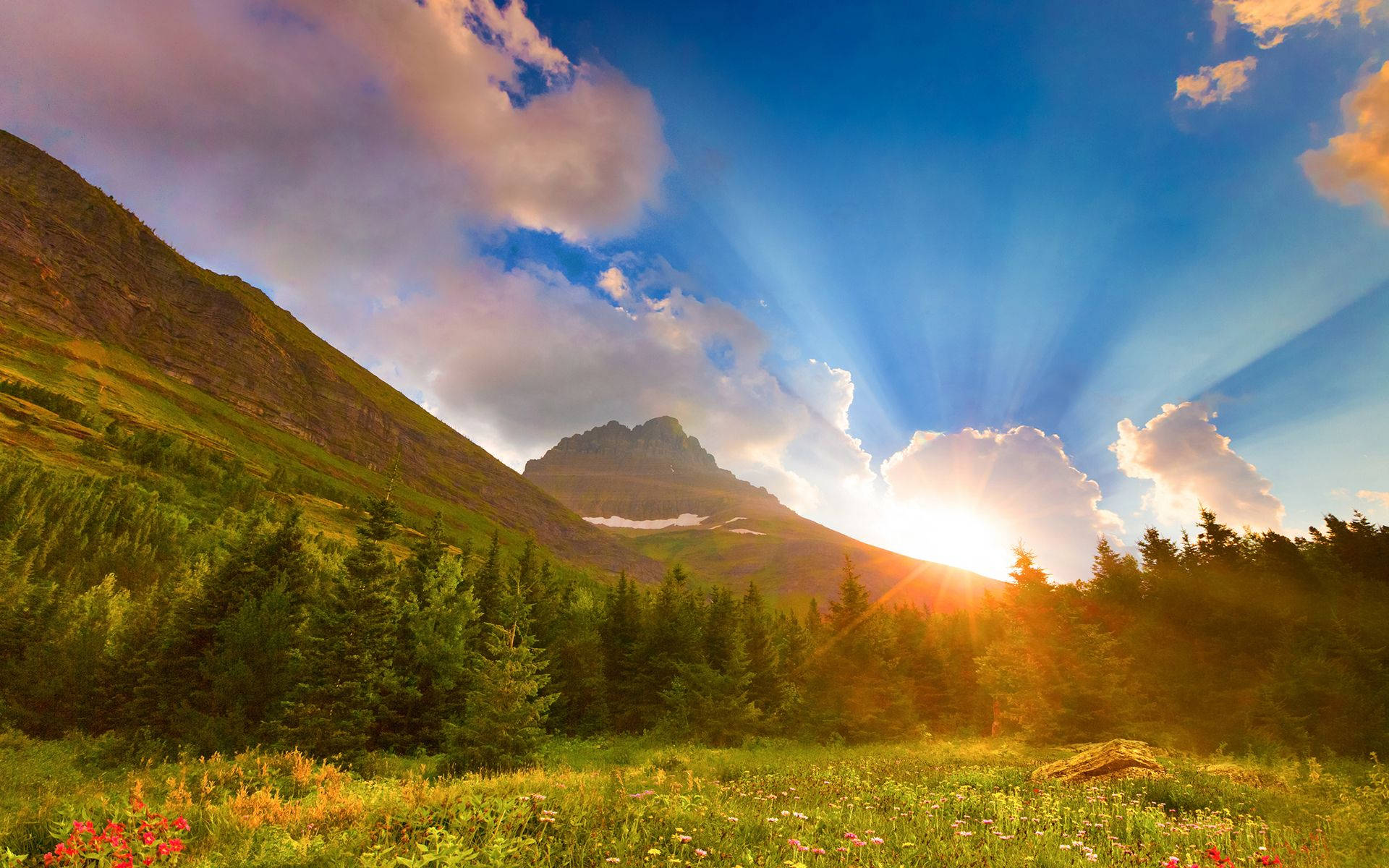 Heavens And Clouds In Morning Glory, sunburst rays, clouds, Full HD Desktop Wallpaper