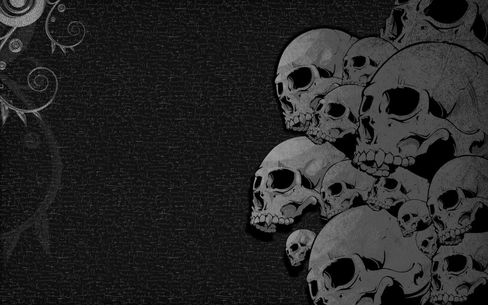 Heavy Metal, gray skulls, ornate swirls, HD Desktop Wallpaper