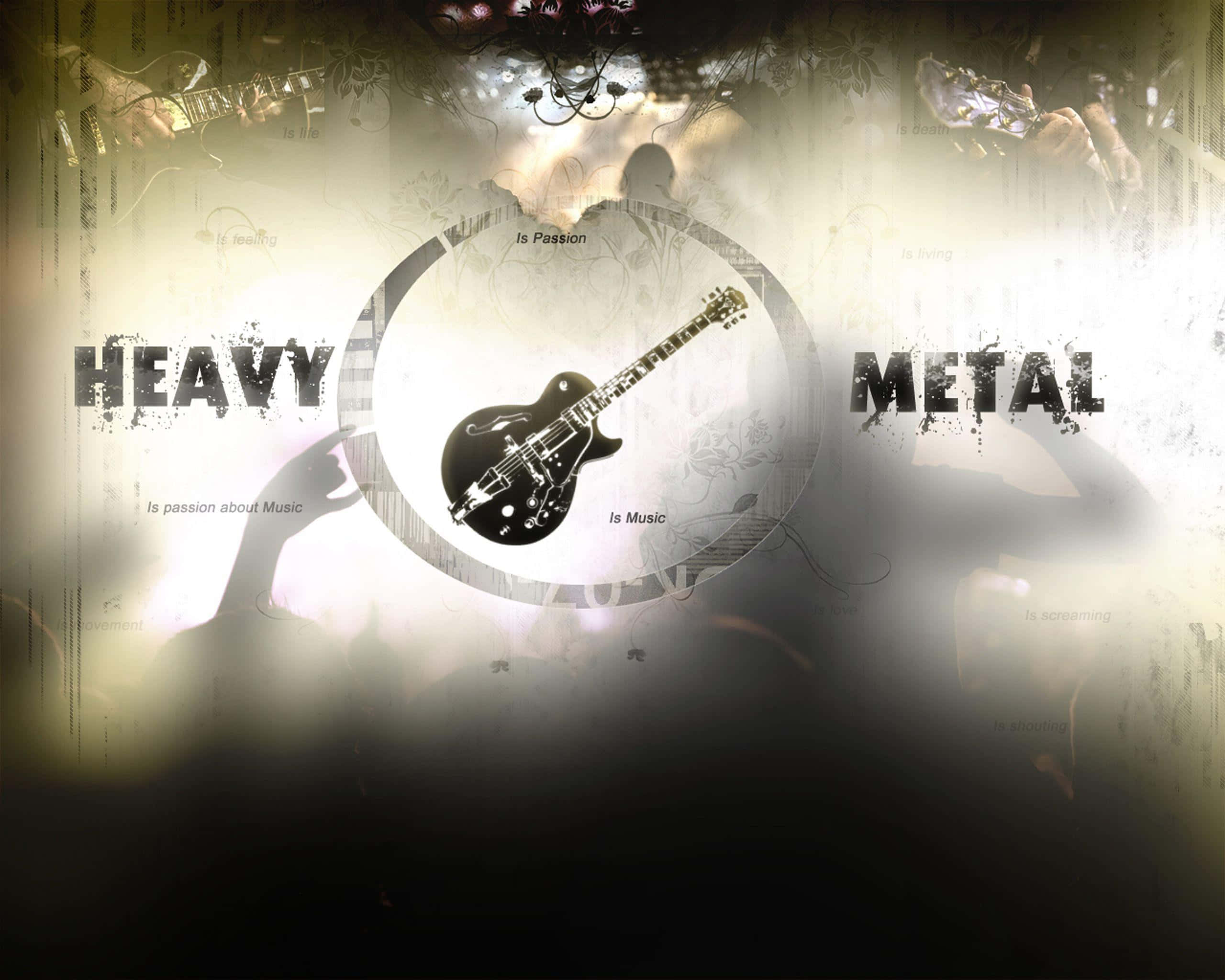 HEAVY METAL, black electric guitar, circular frame, 2K Desktop Wallpaper
