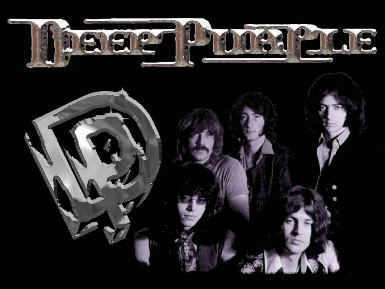 Deep Purple, dark logo, black and white photo, HD Desktop Wallpaper