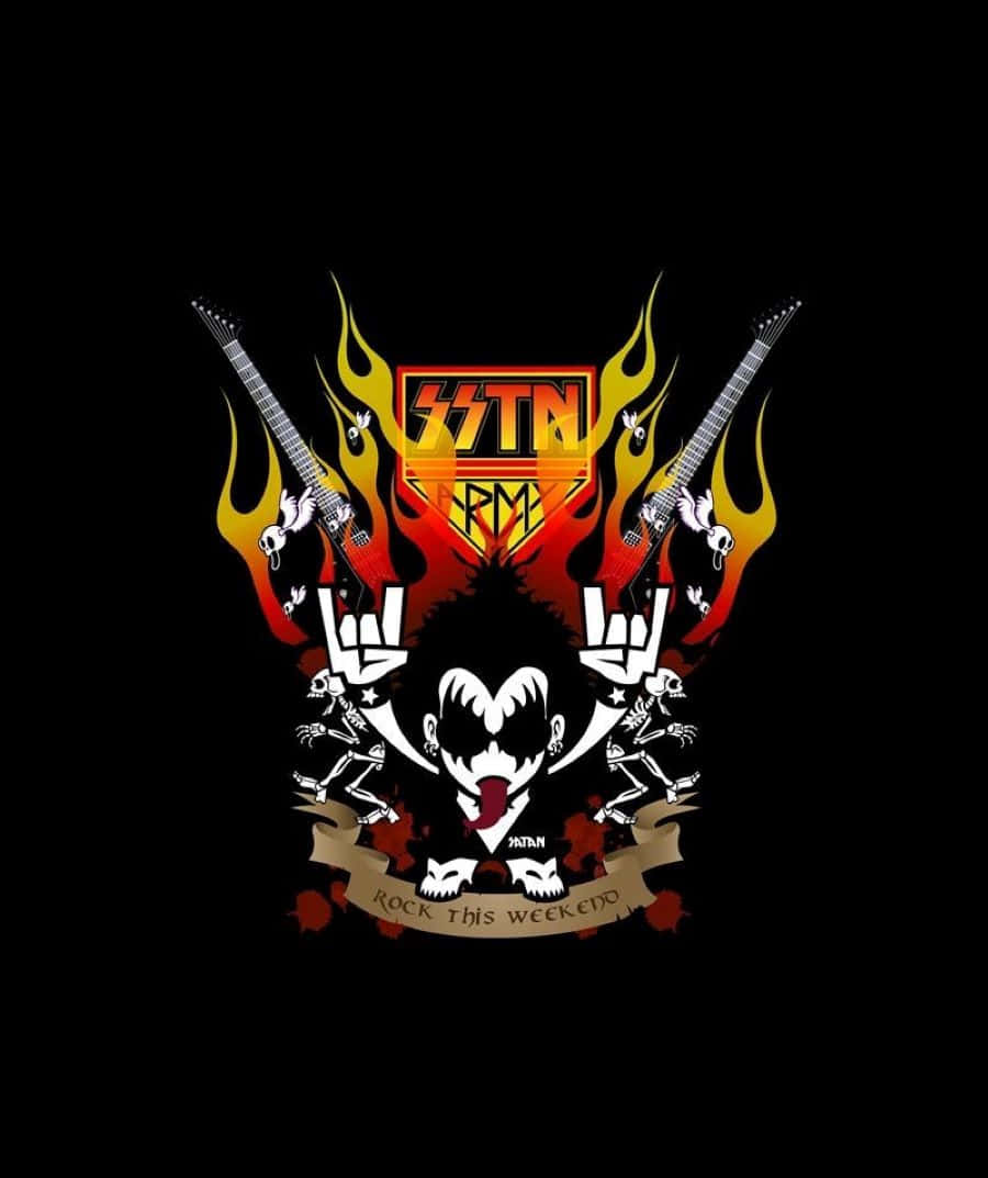 Heavy Metal, crossed guitars skulls, devil face, SD Phone Wallpaper