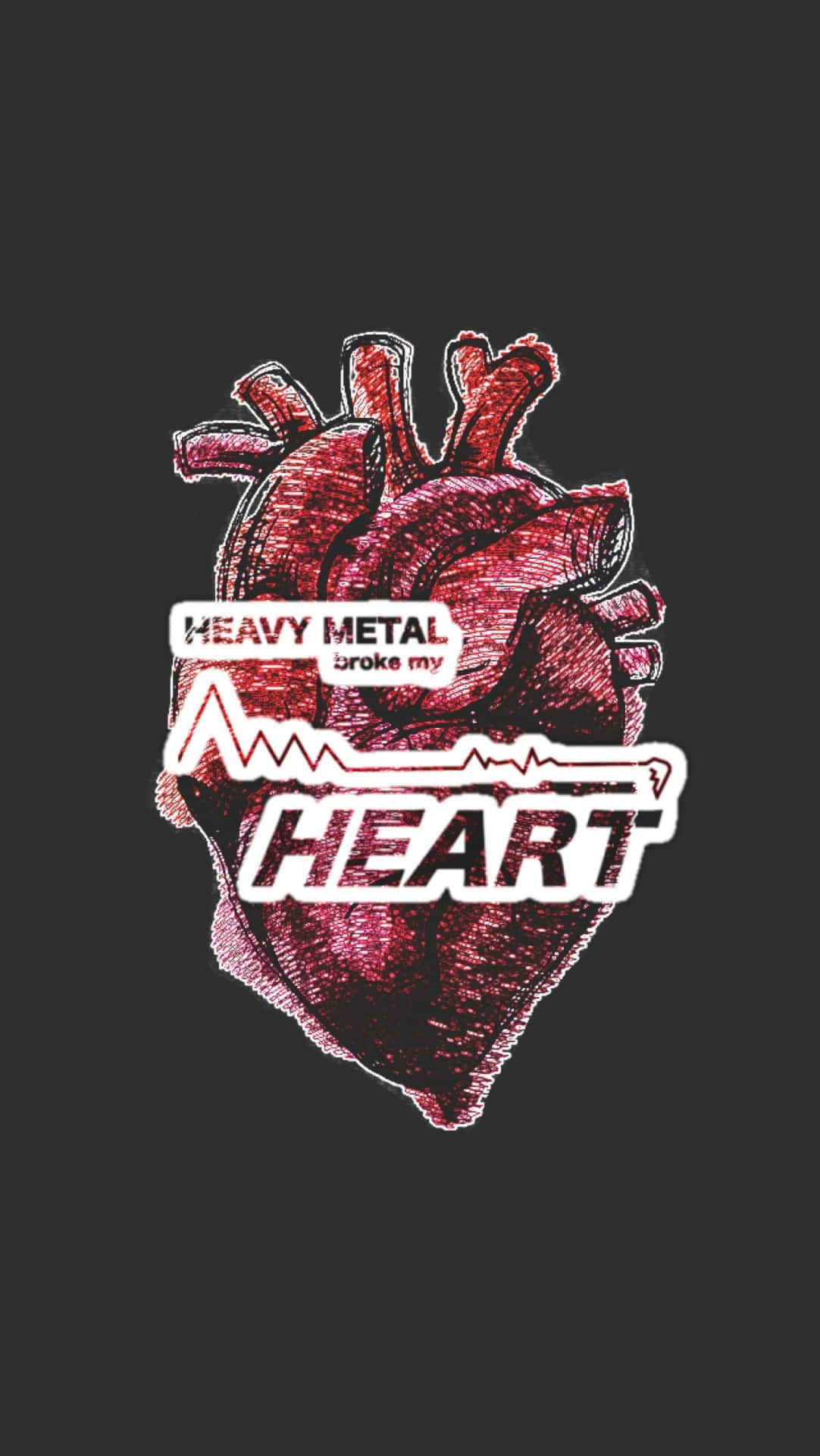 Heavy Metal, red anatomical heart, text heavy metal broke my heart, Full HD Phone Wallpaper