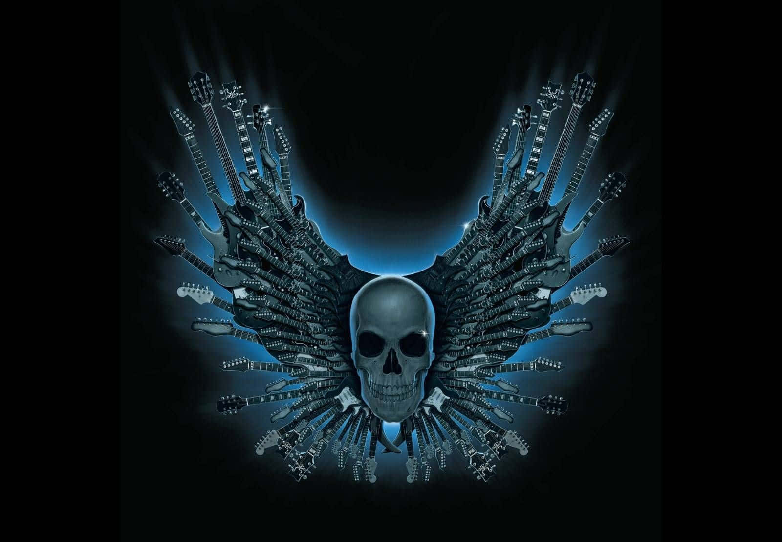 Heavy Metal, metallic skull, electric guitar wings, HD Desktop Wallpaper