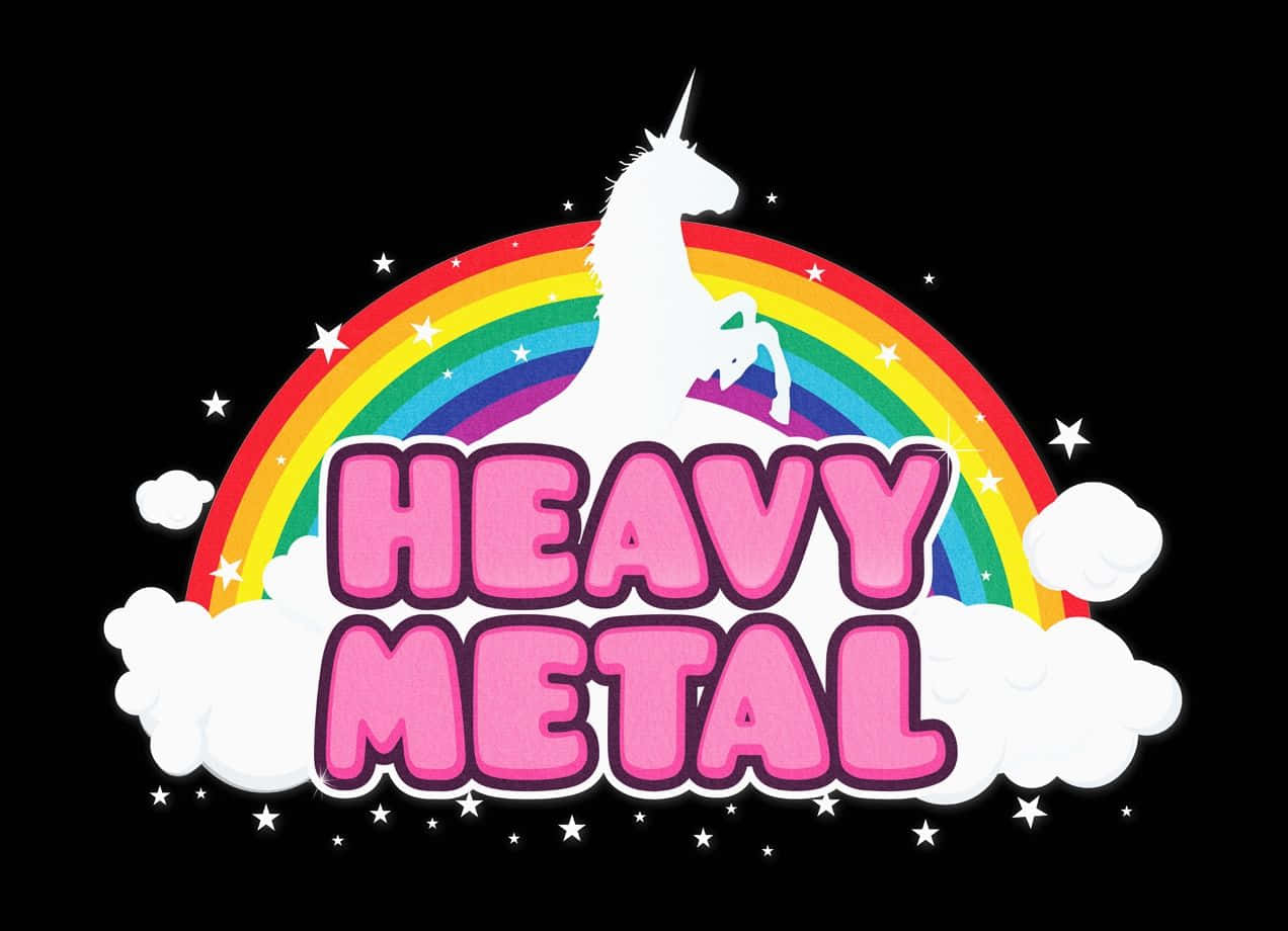 Heavy Metal, white unicorn silhouette, vibrant rainbow, SD Desktop Wallpaper