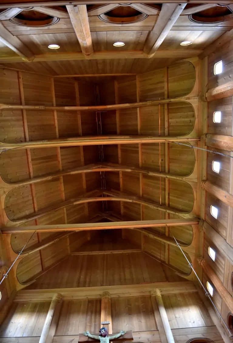Heddal Stave Church, ceiling, wooden ceiling, SD Phone Wallpaper