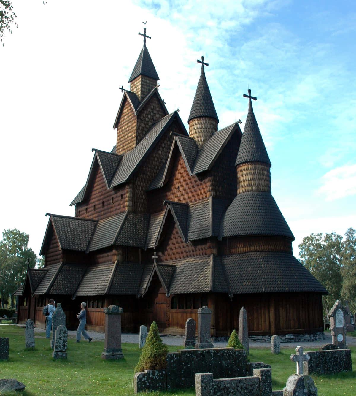 Heddal Stave Church, graveyard, steeples, HD Phone Wallpaper