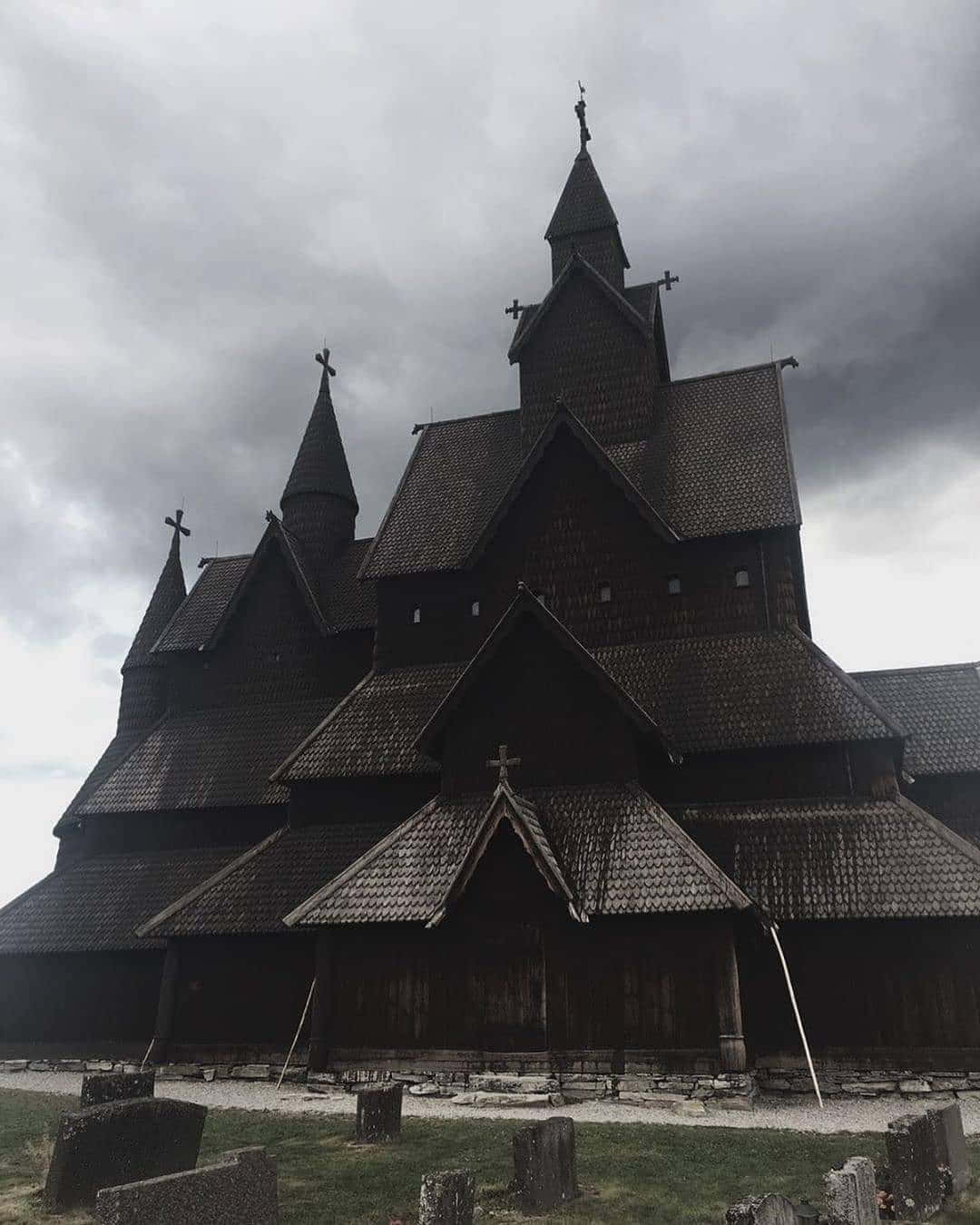 Heddal Stave Church, dark wooden, multiple steeples, HD Phone Wallpaper