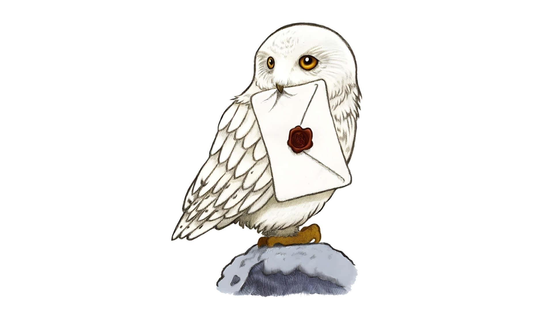 Hedwig, white snowy owl, gray rock, Full HD Desktop Wallpaper