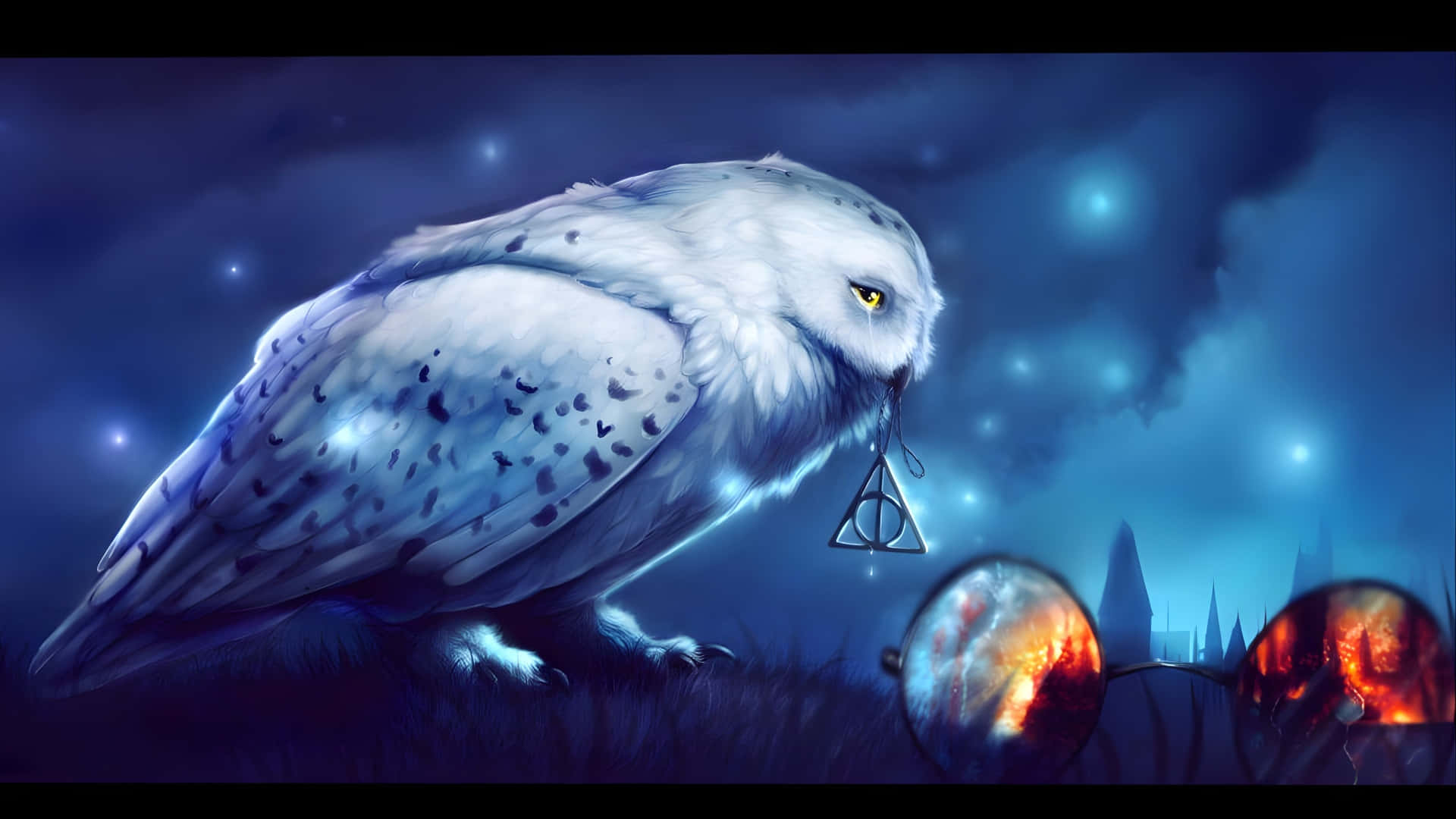 Hedwig, snowy owl, glowing yellow eyes, Full HD Desktop Wallpaper