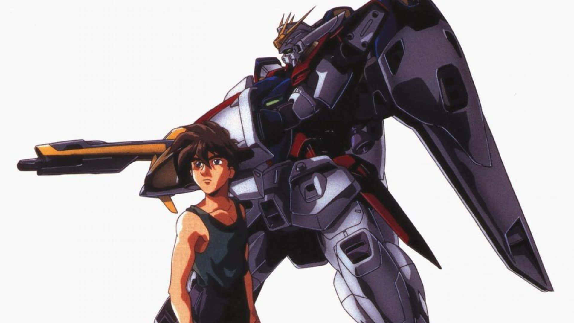 Heero Yuy, black and silver mobile suit, red accents, Full HD Desktop Wallpaper