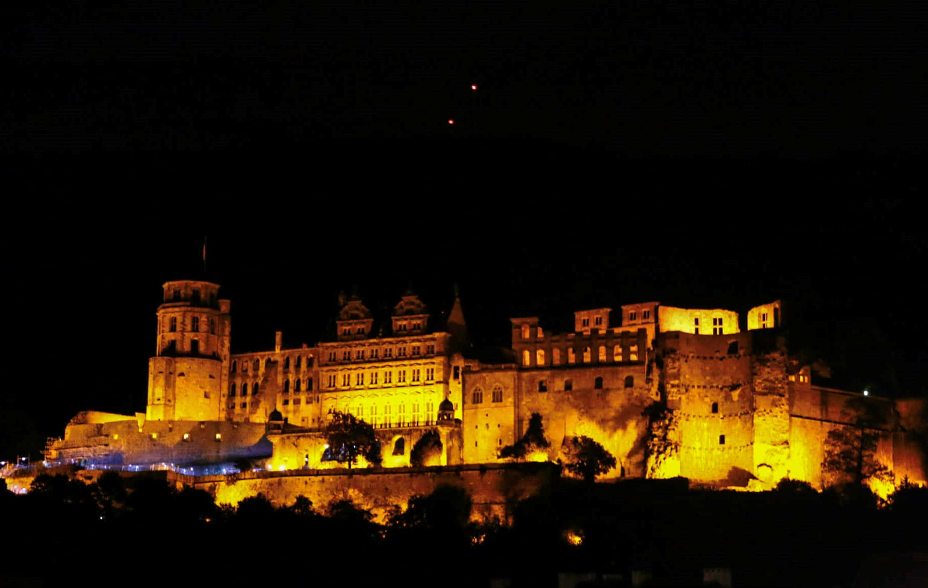 Heidelberg Castle, glowing, dark night sky, HD Desktop Wallpaper