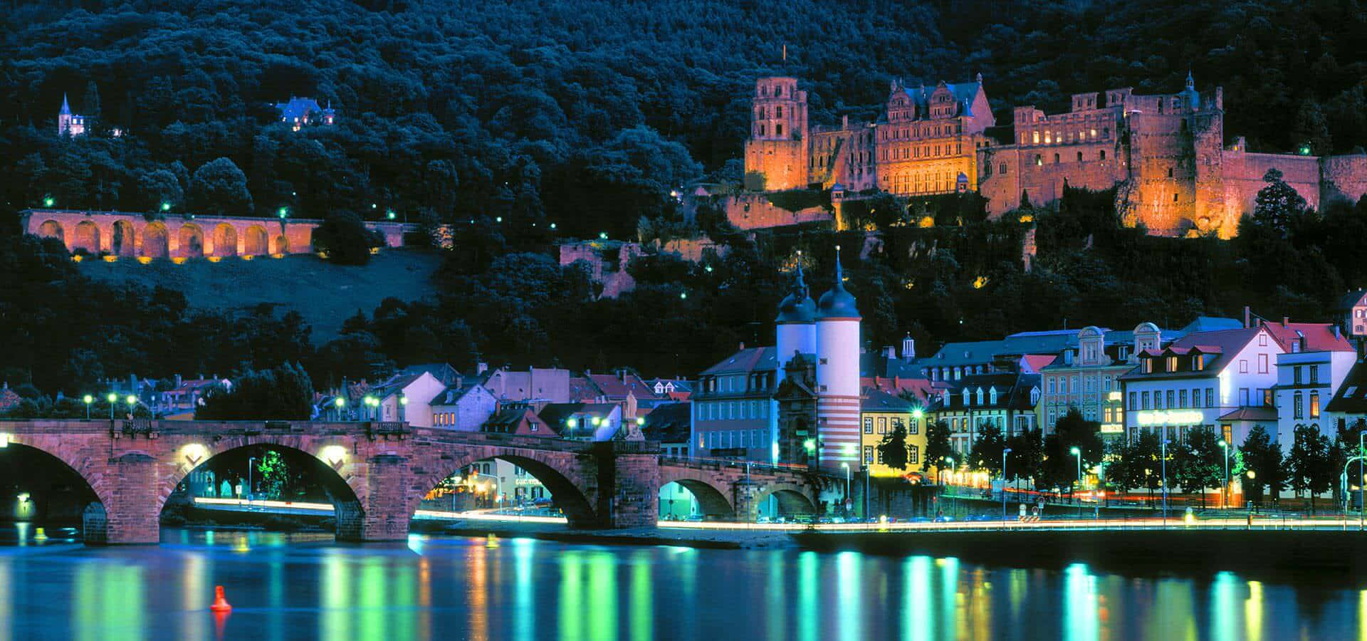 Heidelberg Castle, town, calm river, Full HD Desktop Wallpaper